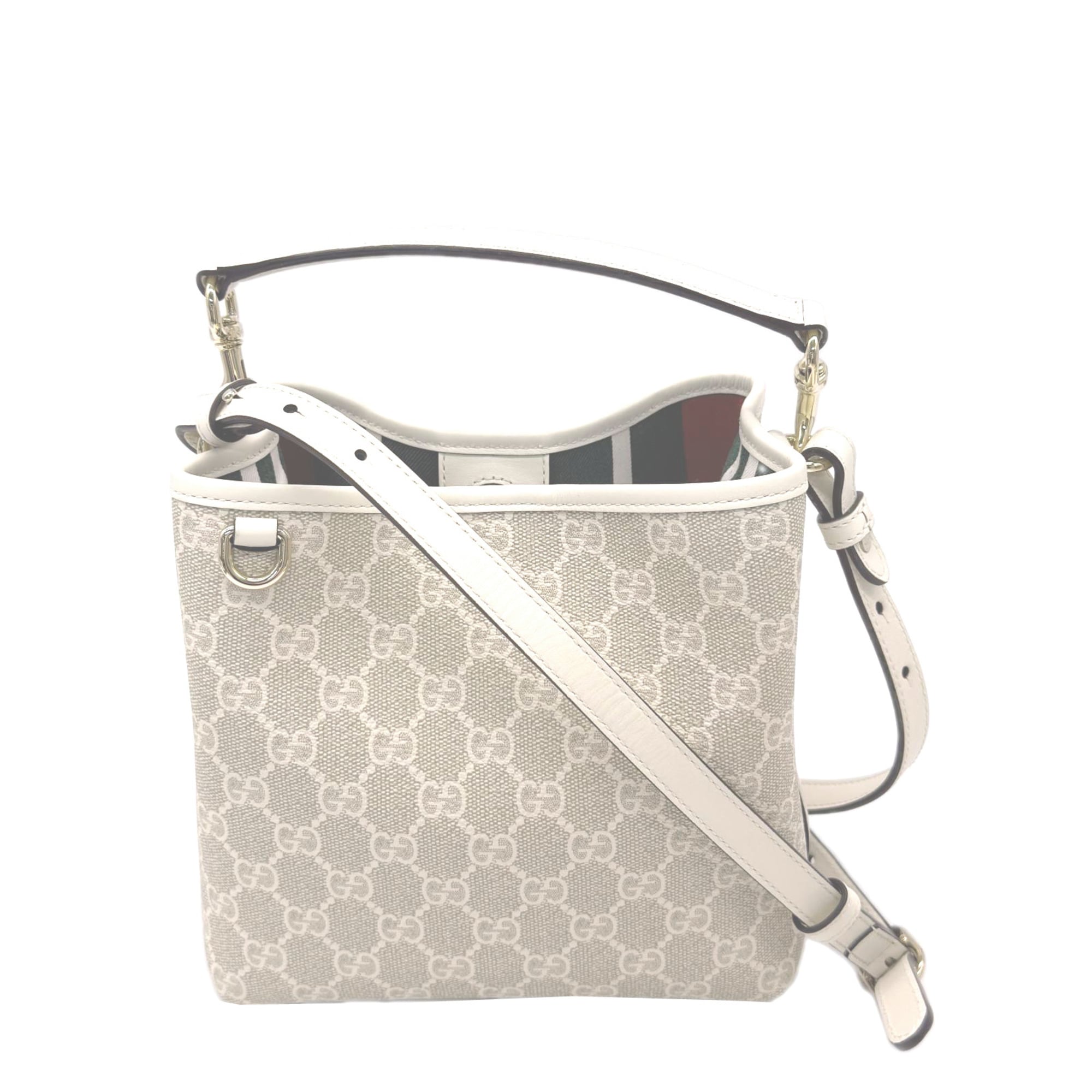 Gucci Beige White Coated Canvas Leather Shoulder Bag (Pre-Owned)