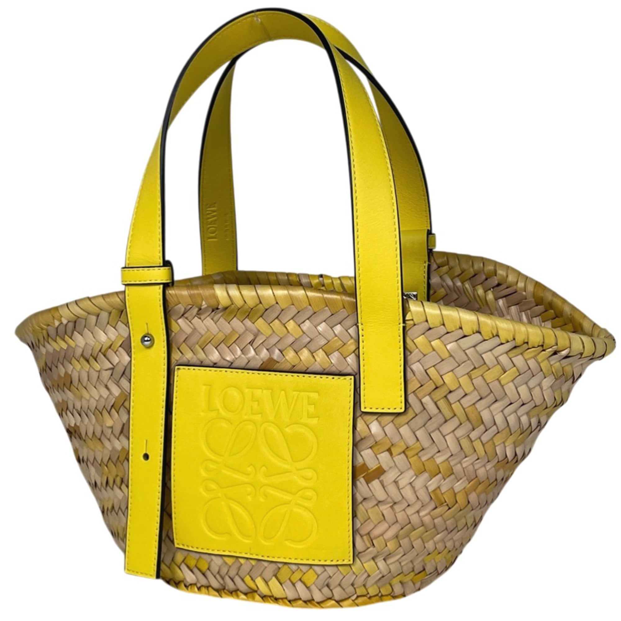 Loewe Beige Yellow Raffia Leather Basket Handbag (Pre-Owned)