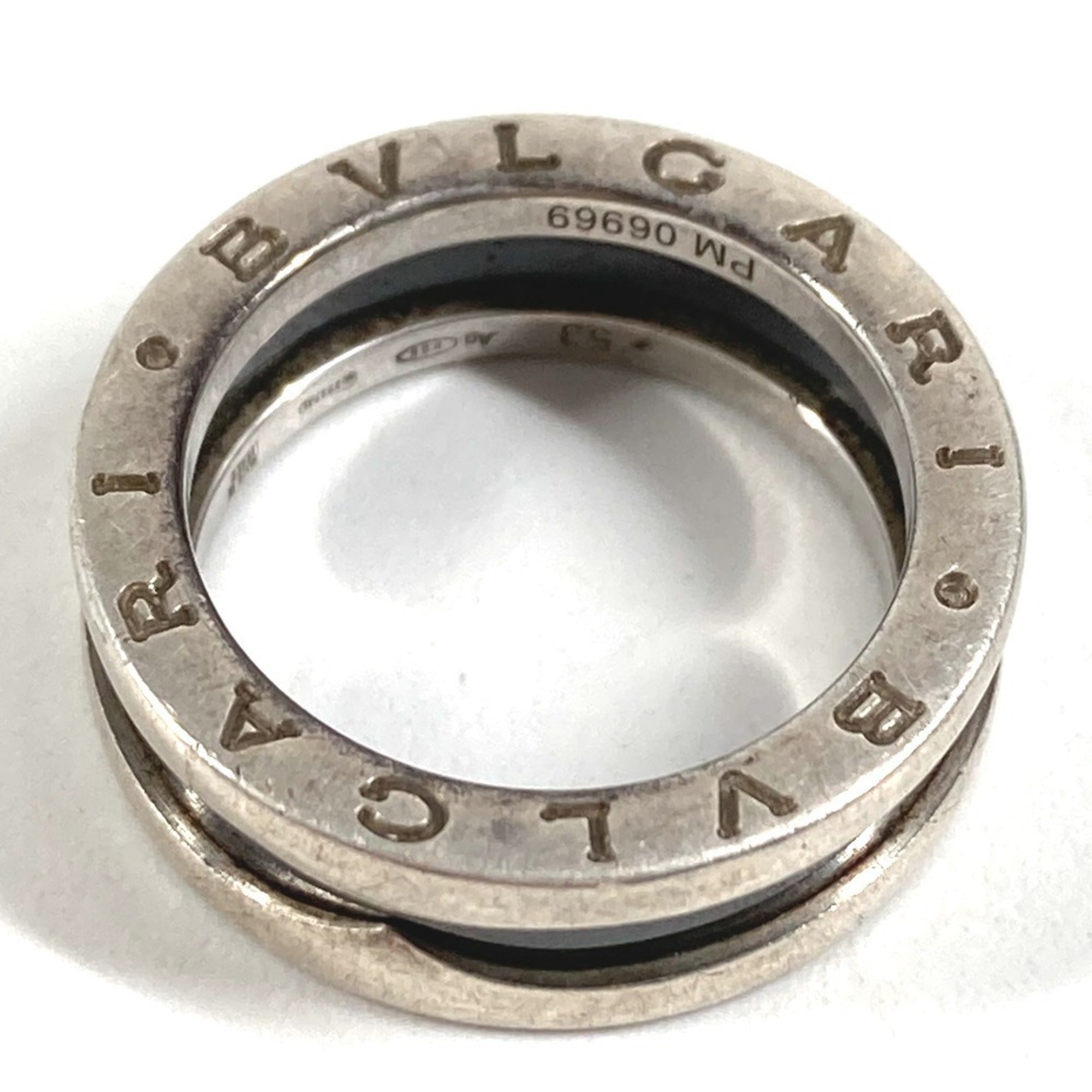 Bvlgari Silver Black Silver 925 Band Ring (Pre-Owned)