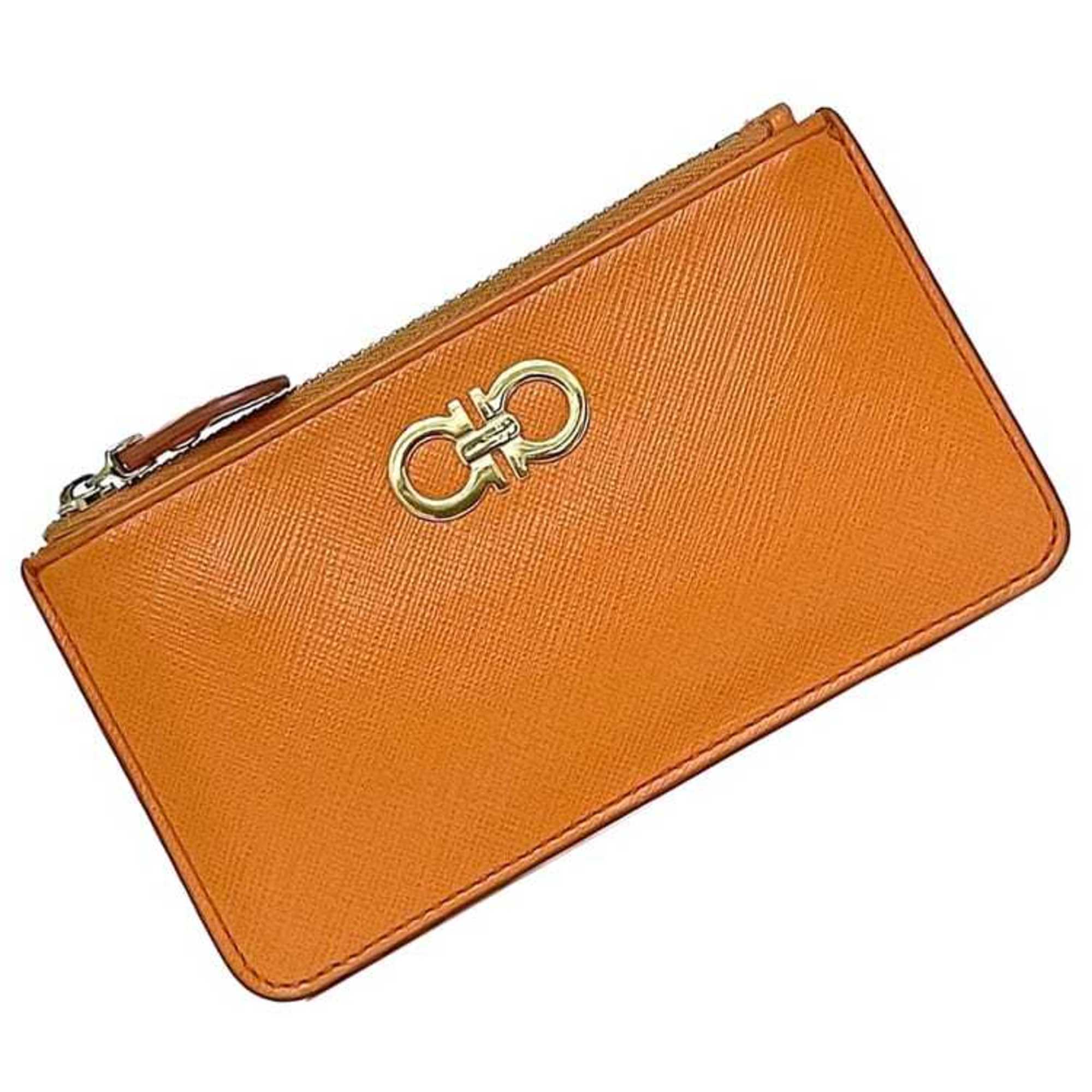 Salvatore Ferragamo Orange Leather Coin Purse/Coin Case (Pre-Owned)
