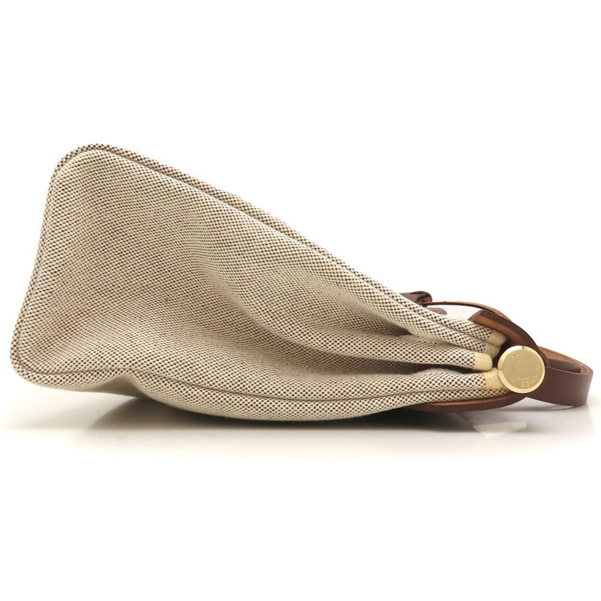 Hermes Her Bag Beige Brown Toile Officier Leather Shoulder Bag (Pre-Owned)