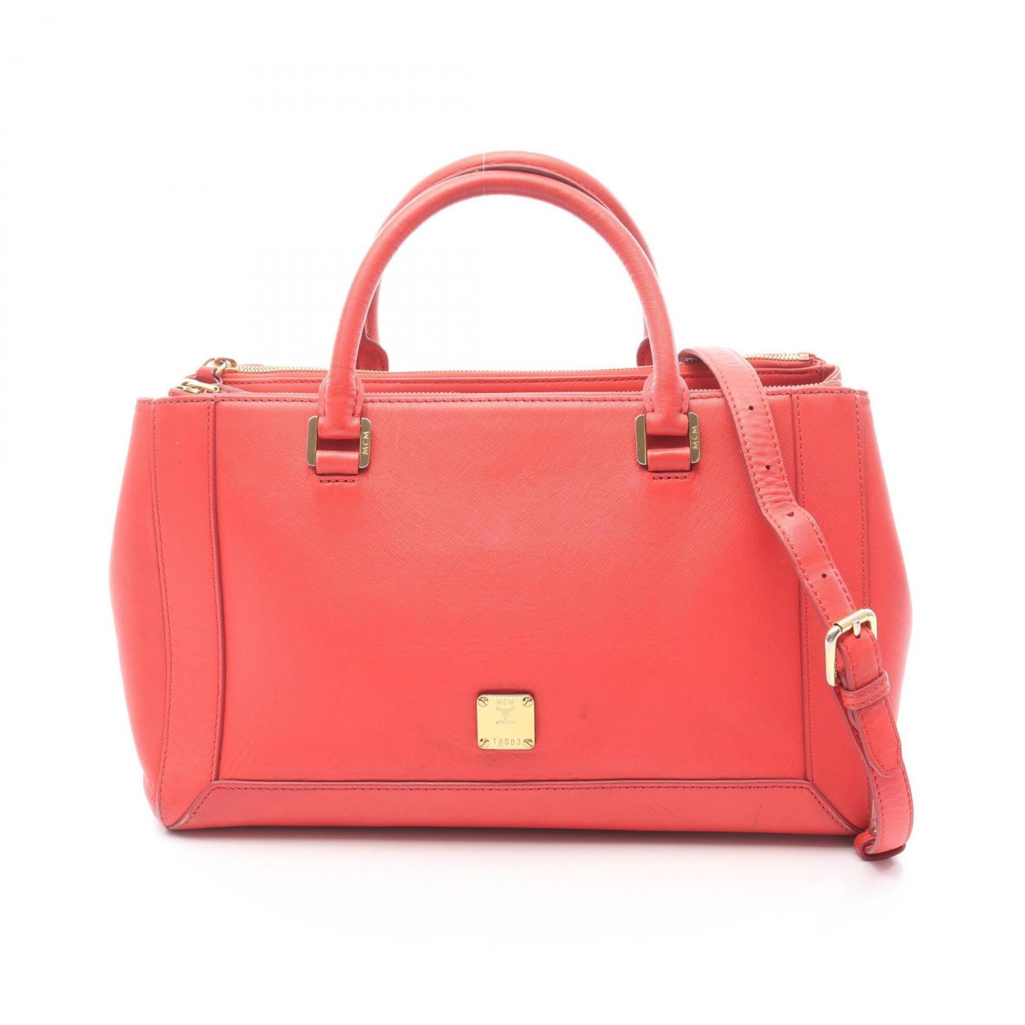 Mcm Red Color Leather Handbag Tote Bag (Pre-Owned)