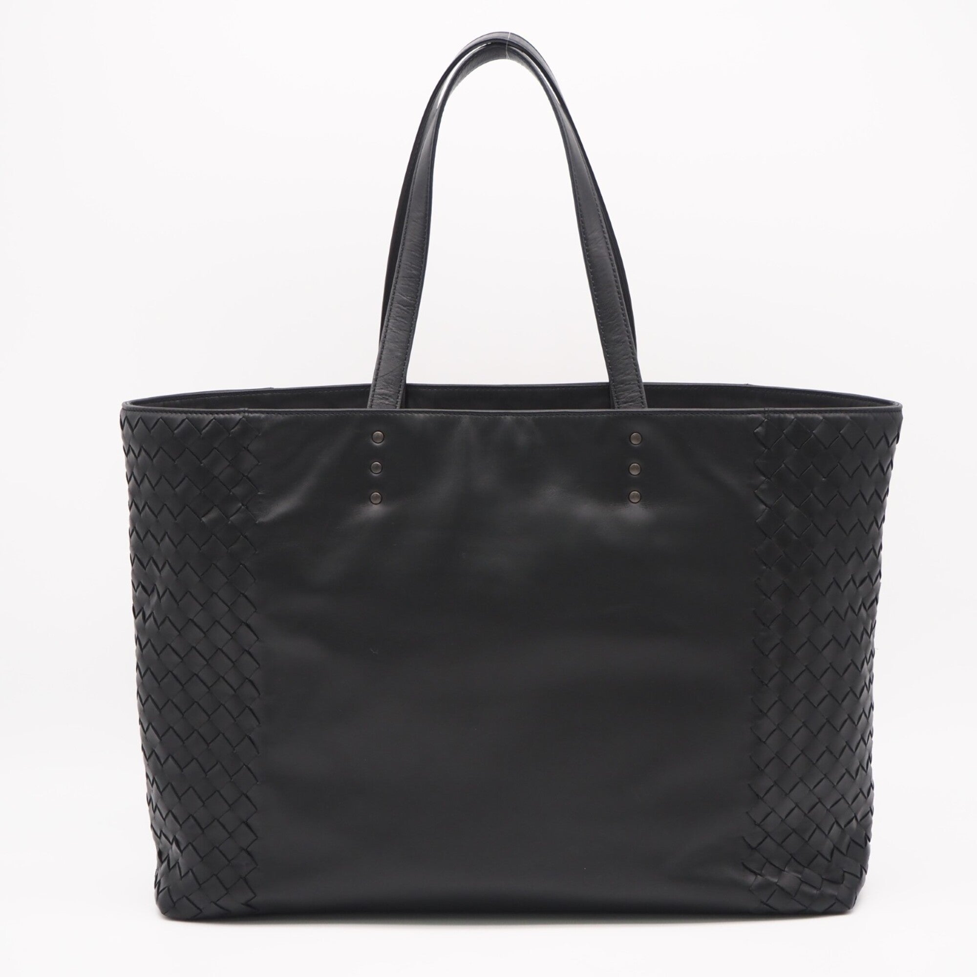 Bottega Veneta Intrecciato Black Leather Handbag Tote Bag (Pre-Owned)