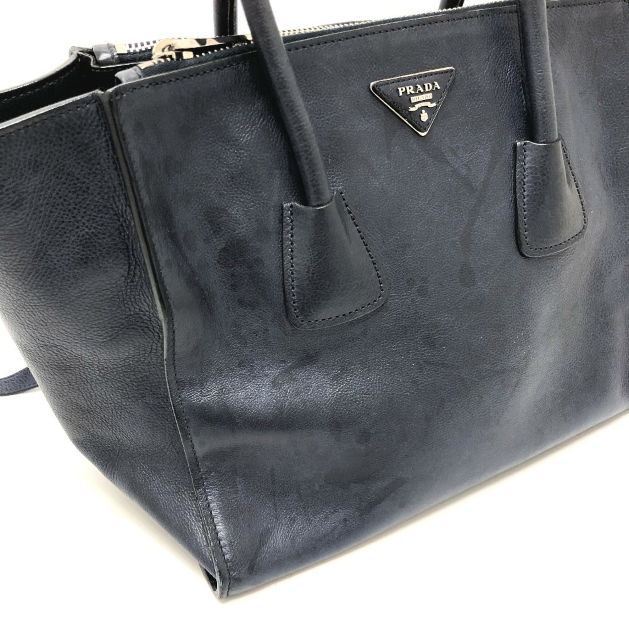 Prada Blue Leather Handbag Tote Bag (Pre-Owned)