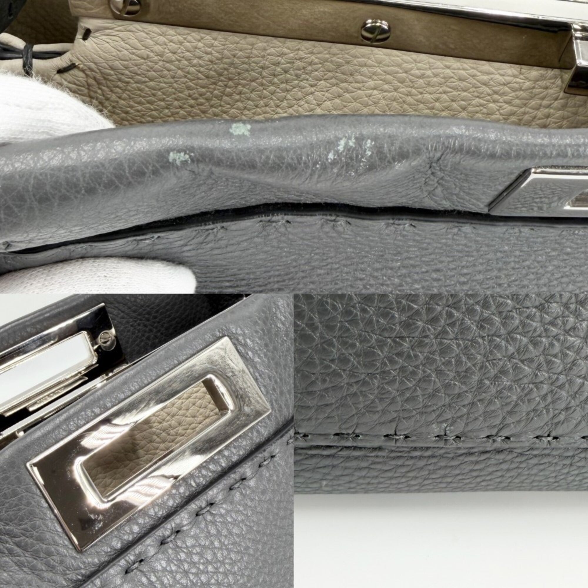 Fendi Peekaboo Gray Leather Handbag Shoulder Bag (Pre-Owned)