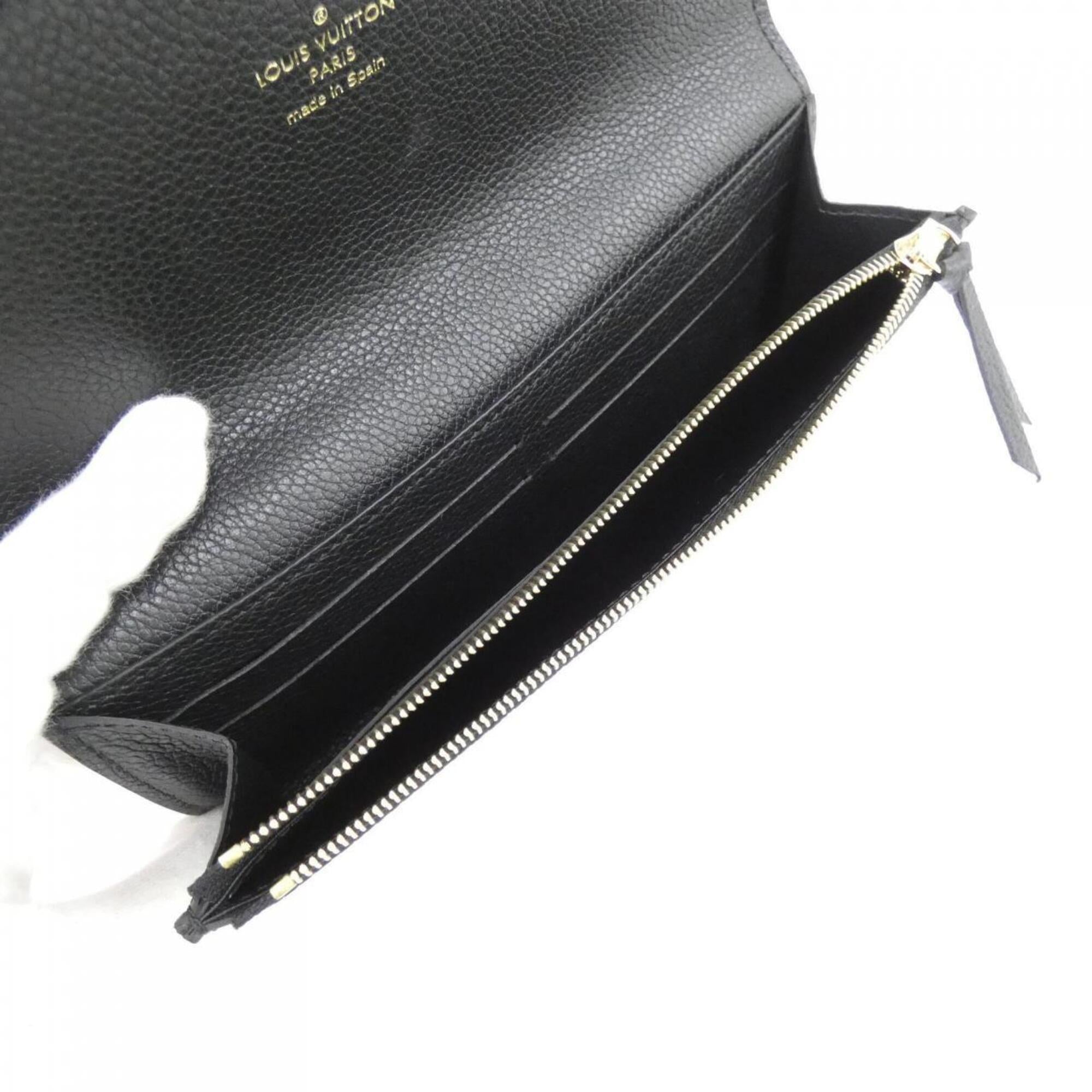 Louis Vuitton Beige Black Leather Long Wallet (Bi-Fold) (Pre-Owned)
