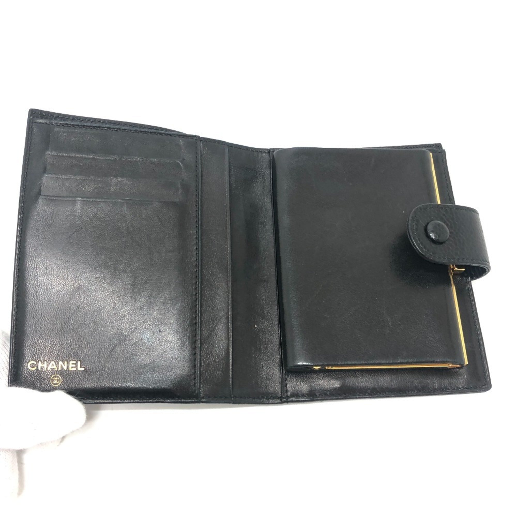 Chanel Black Grained Calfskin Long Wallet (Bi-Fold) (Pre-Owned)