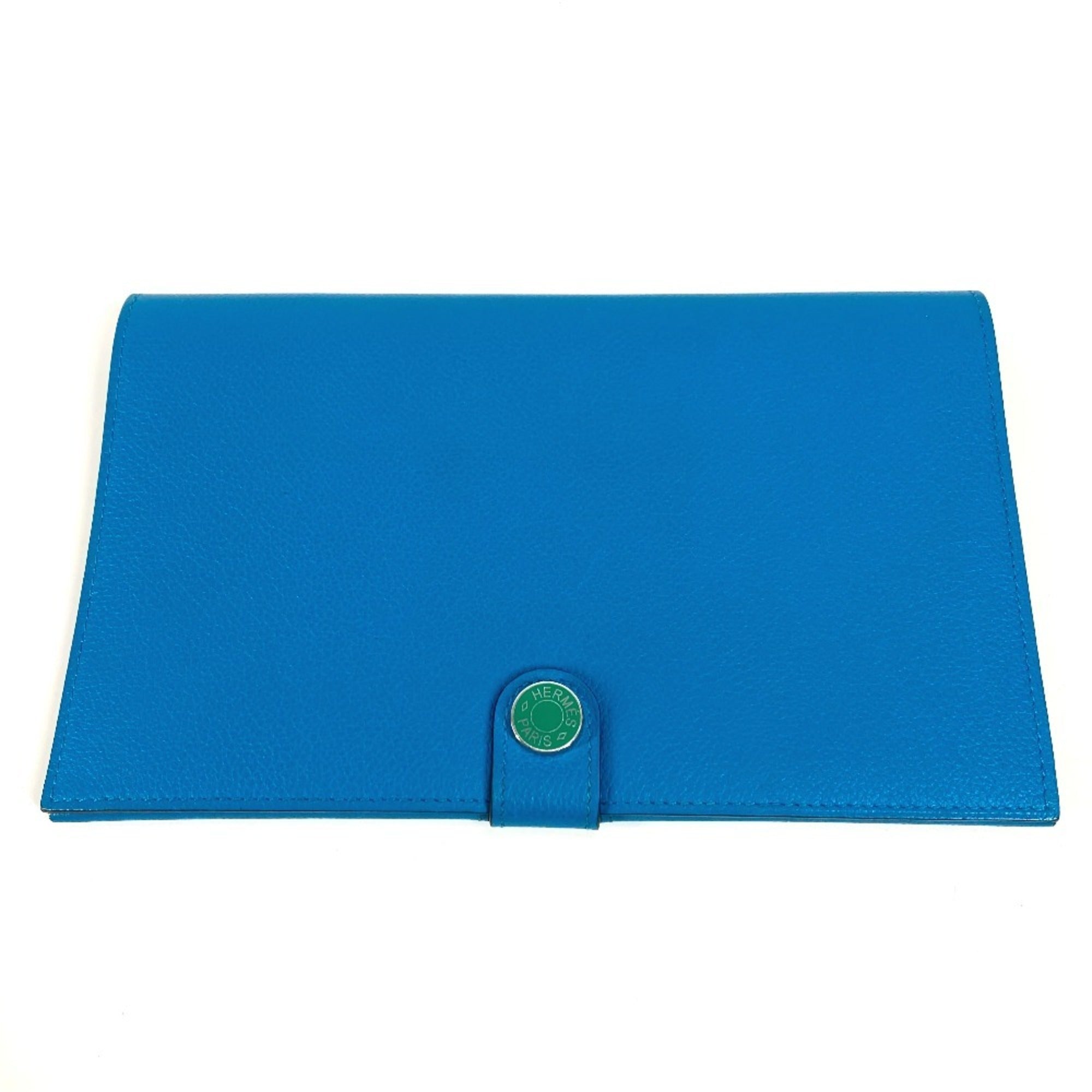Hermes Blue Green Evercalf Leather Long Wallet (Bi-Fold) (Pre-Owned)