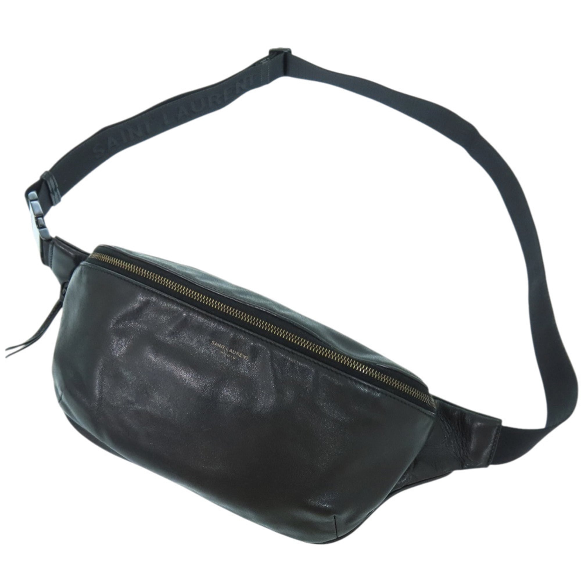Yves Saint Laurent Black Leather Fanny Pack Sling Bag (Pre-Owned)