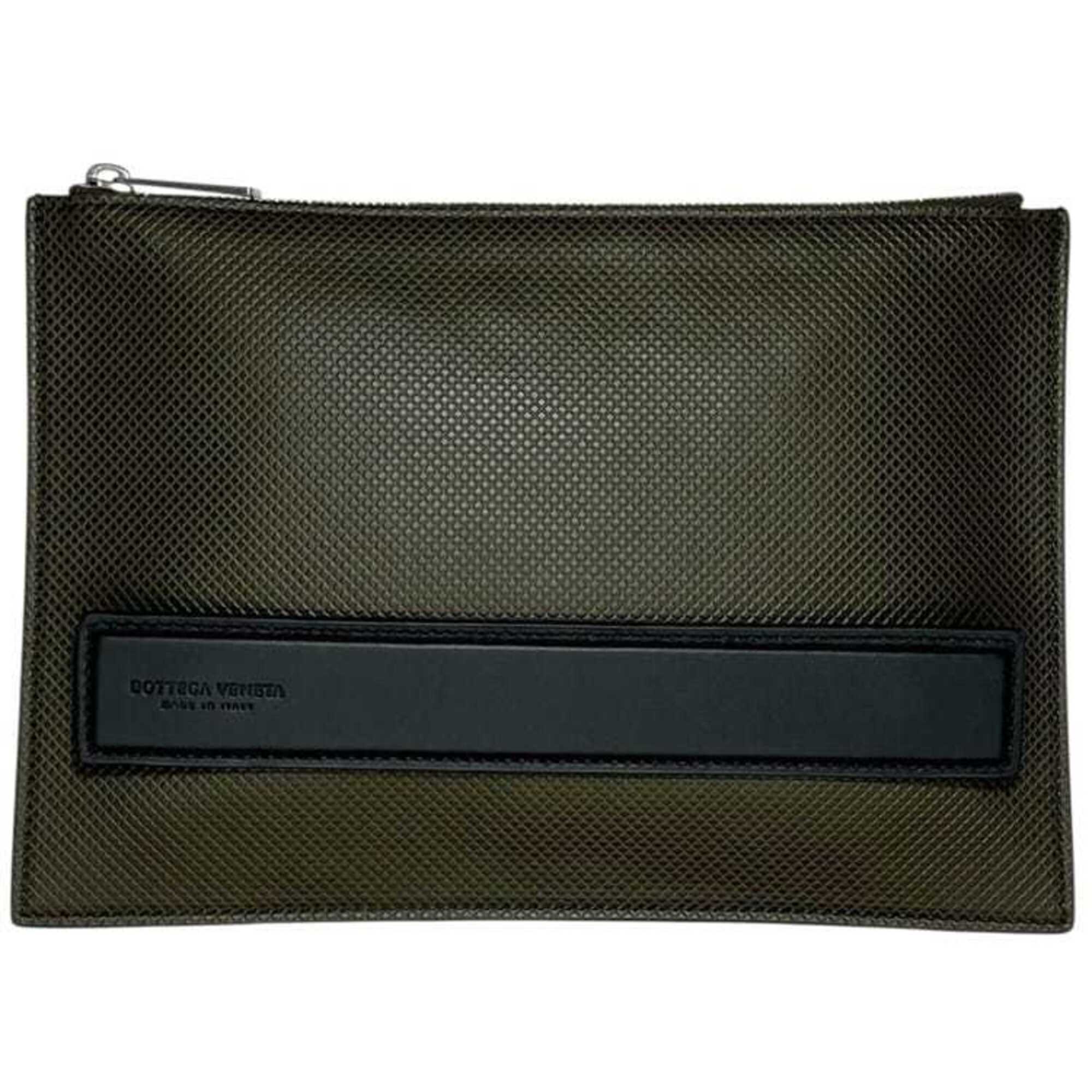 Bottega Veneta Black Green Khaki Leather Clutch Bag (Pre-Owned)