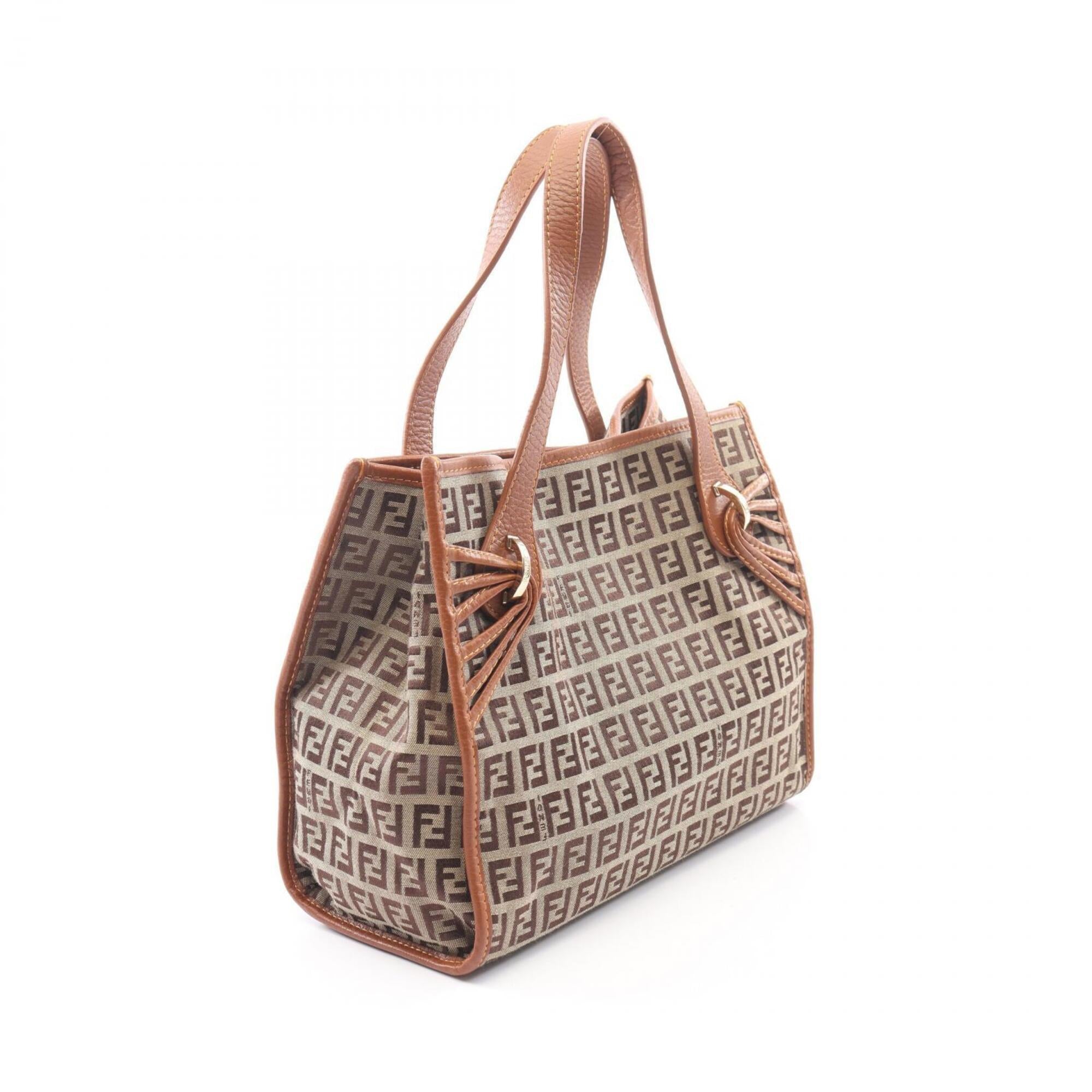 Fendi Beige Brown Canvas Handbag Tote Bag (Pre-Owned)
