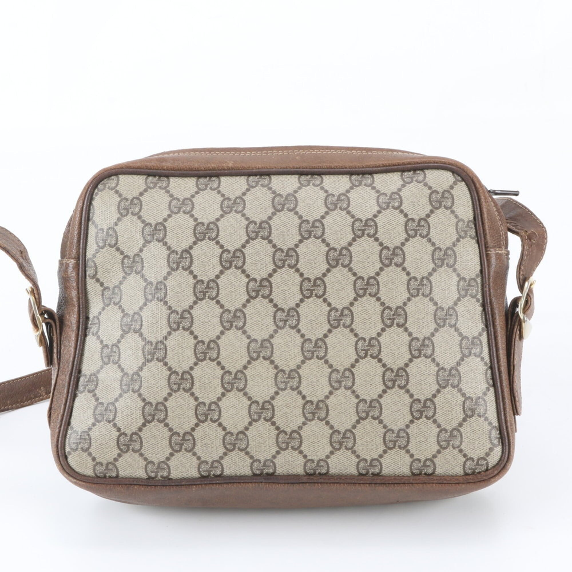 Gucci Beige Brown Leather Coated Canvas Handbag Shoulder Bag Tote Bag (Pre-Owned)