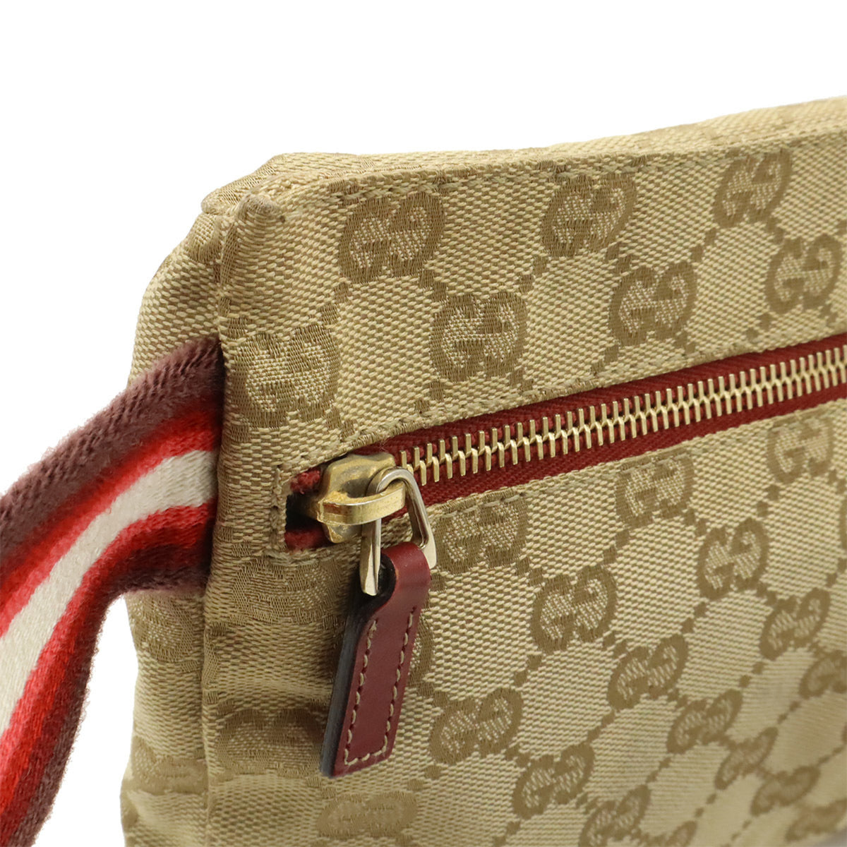 Gucci Beige Pink Red Canvas Leather Fanny Pack Sling Bag (Pre-Owned)