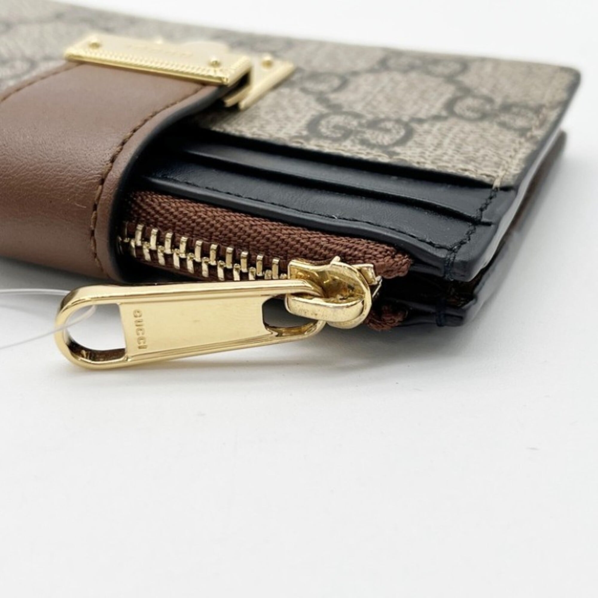 Gucci Beige Black Brown Pvc Leather Long Wallet (Bi-Fold) (Pre-Owned)