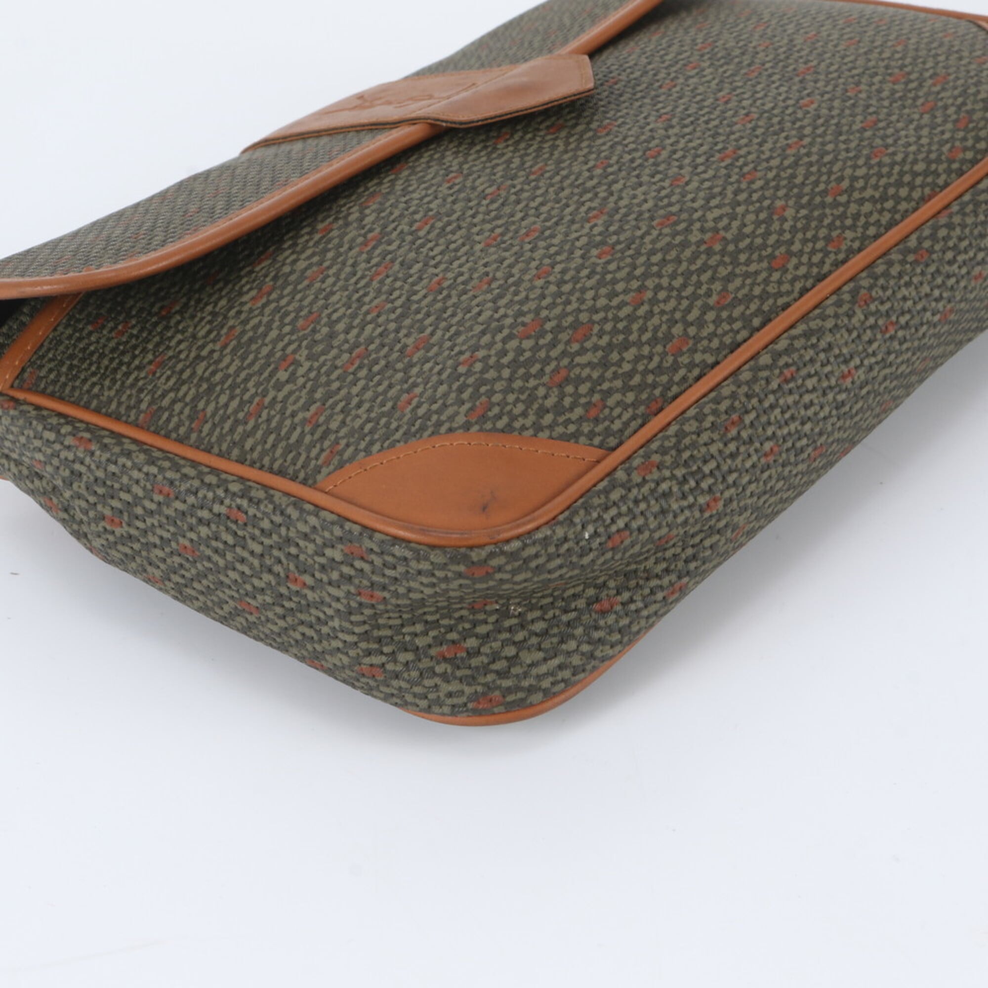 Saint Laurent Brown Green Khaki Leather Coated Canvas Clutch Bag Pouch (Pre-Owned)