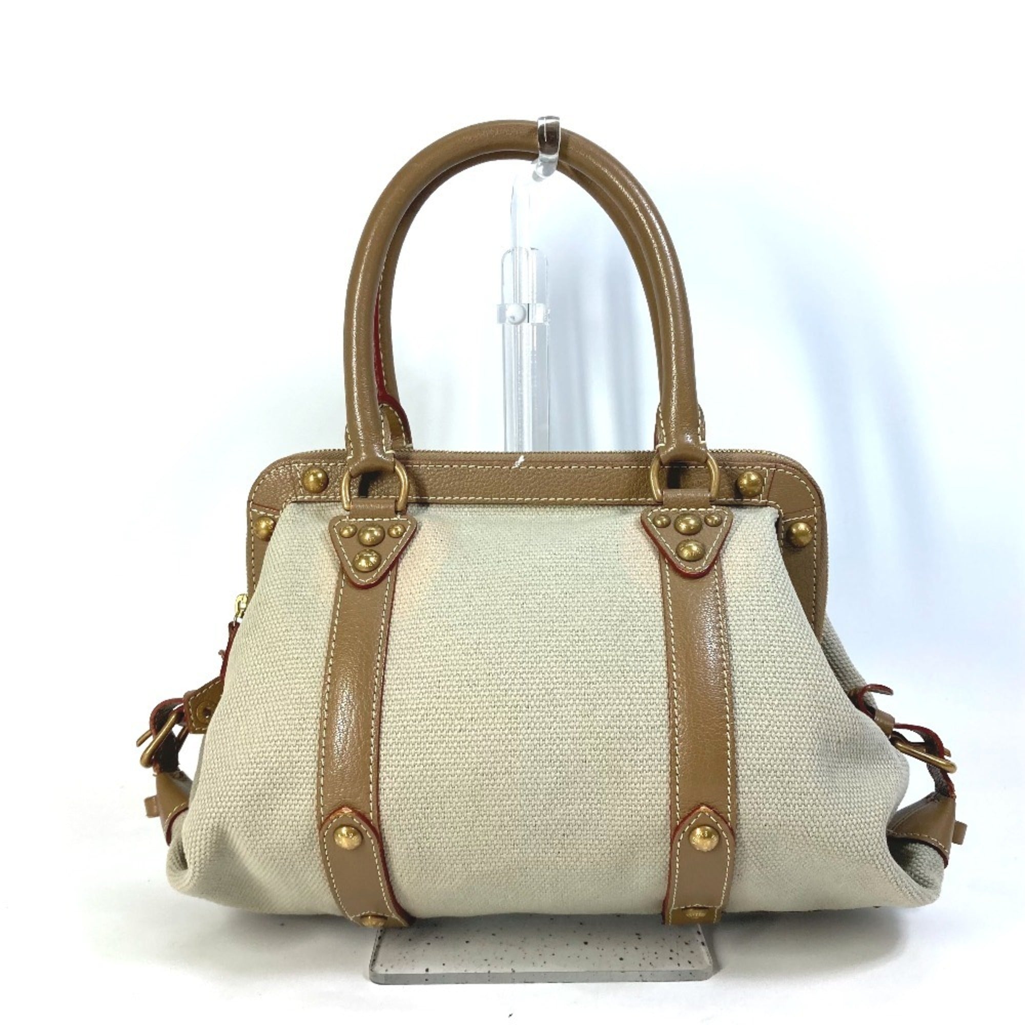 Louis Vuitton Beige Canvas Leather Handbag Shoulder Bag (Pre-Owned)