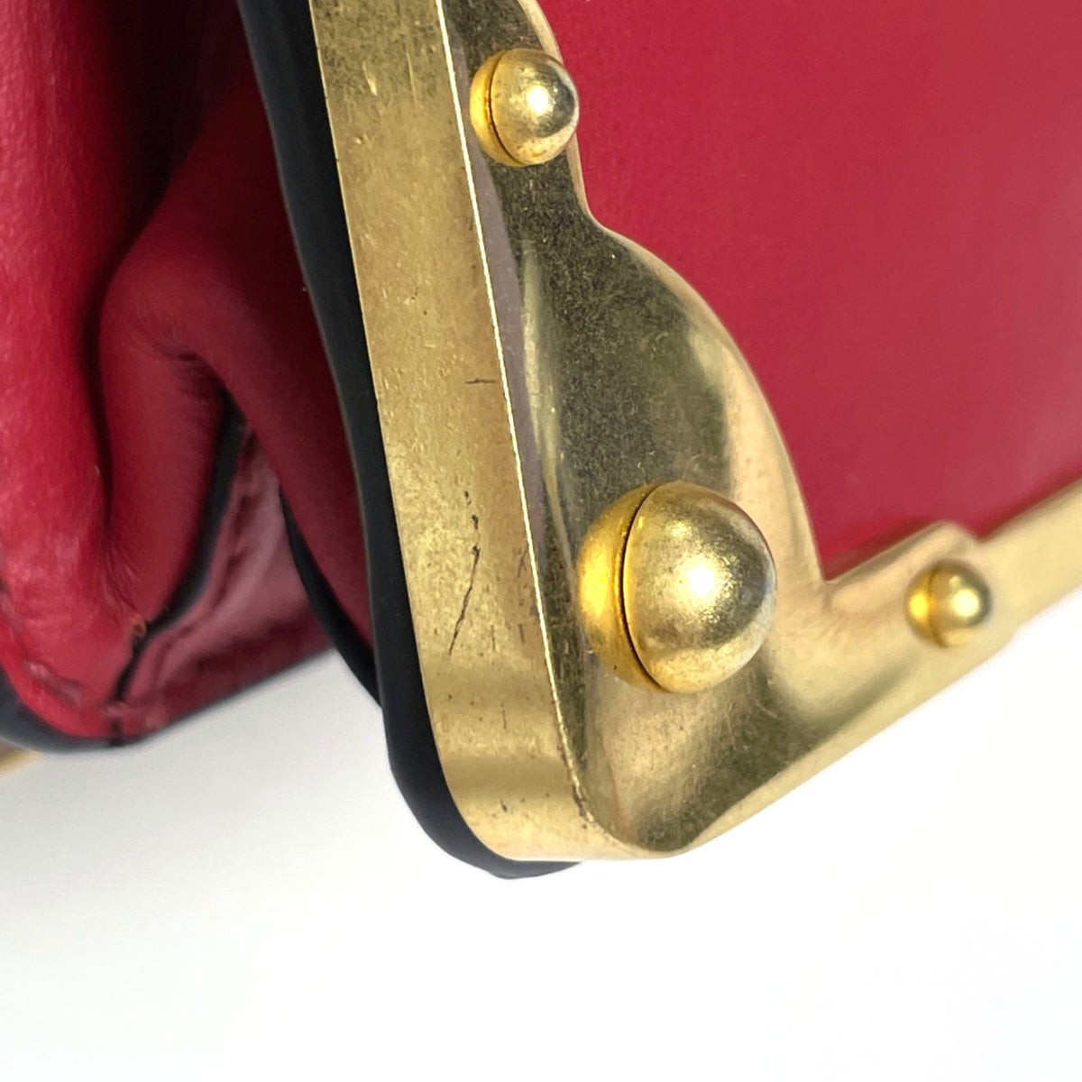 Prada Black Red Color Leather Shoulder Bag (Pre-Owned)