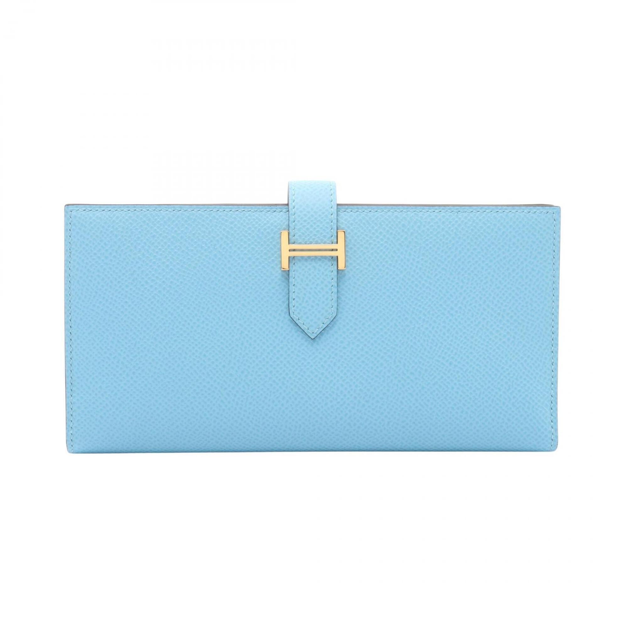 Hermes Blue Green Epsom Leather Leather Long Wallet (Bi-Fold) (Pre-Owned)