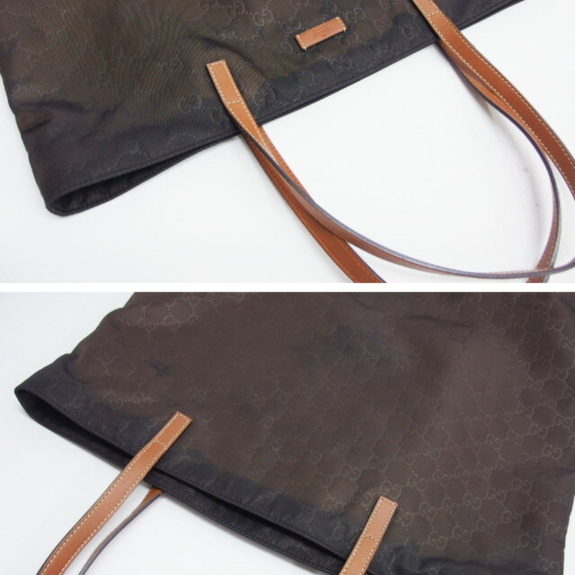Gucci Brown Dark Brown Nylon Leather Handbag Shoulder Bag (Pre-Owned)