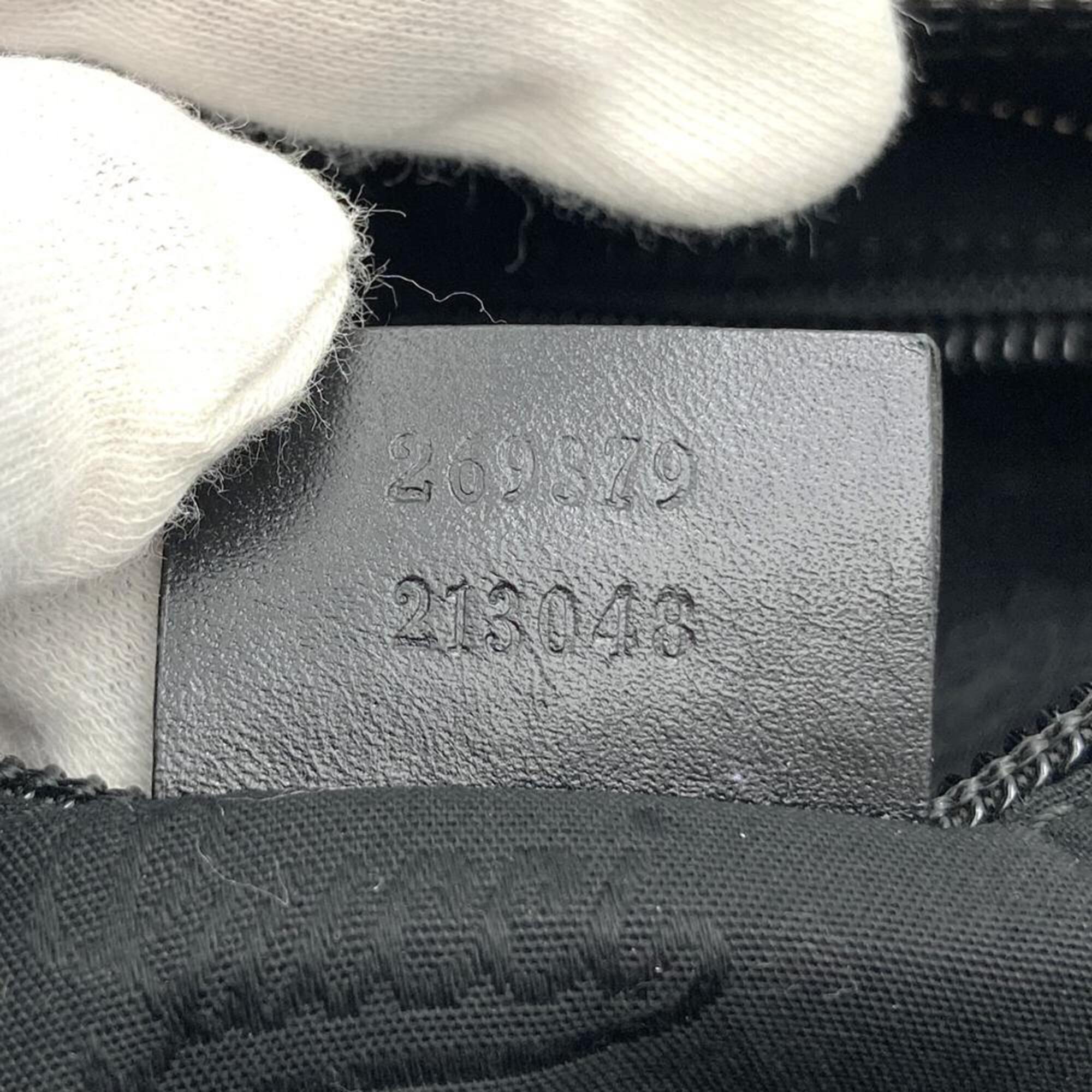 Gucci Gg Imprimé Black Canvas Leather Shoulder Bag (Pre-Owned)