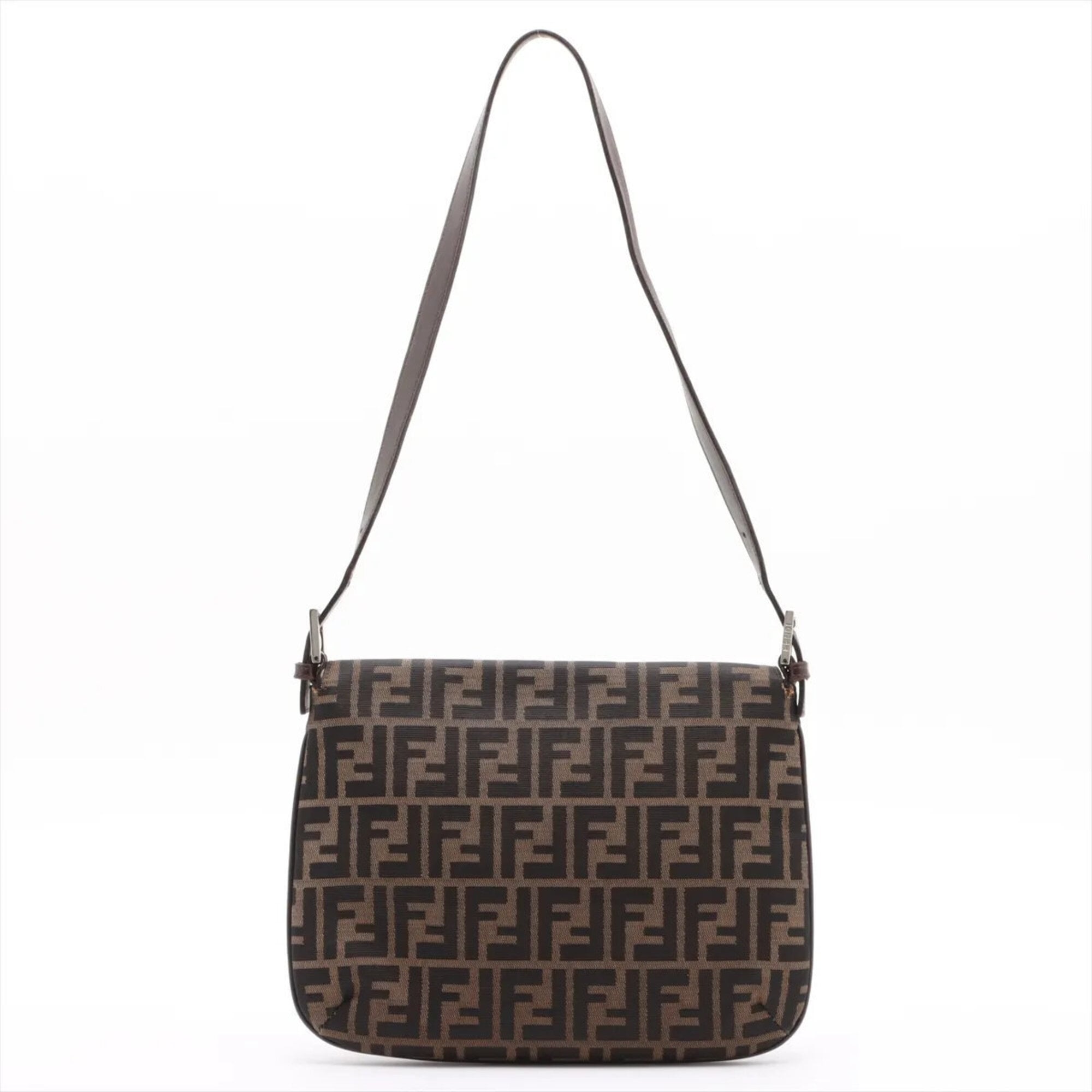 Fendi Brown Leather Canvas Handbag Shoulder Bag (Pre-Owned)