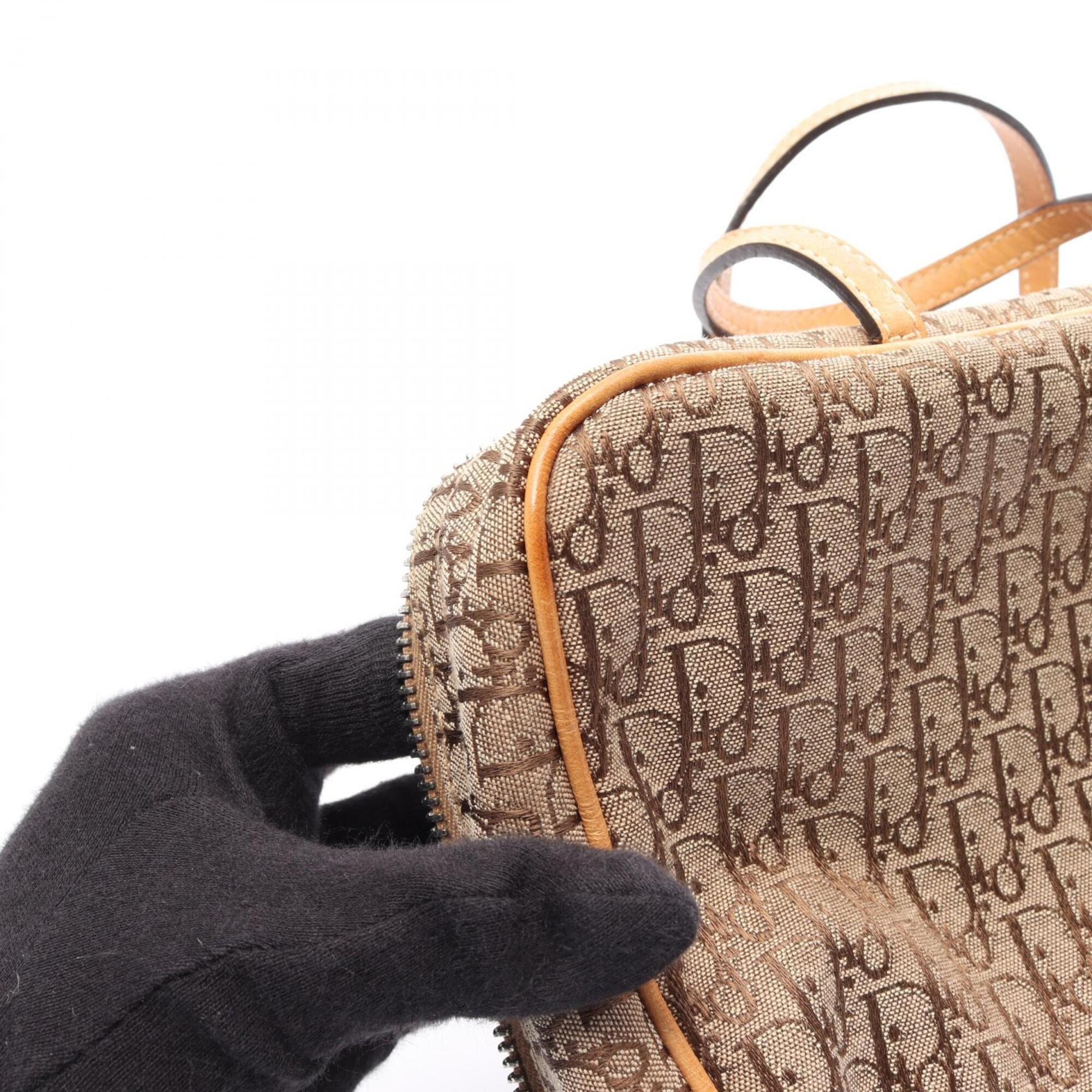 Christian Dior Beige Brown Canvas Leather Handbag (Pre-Owned)