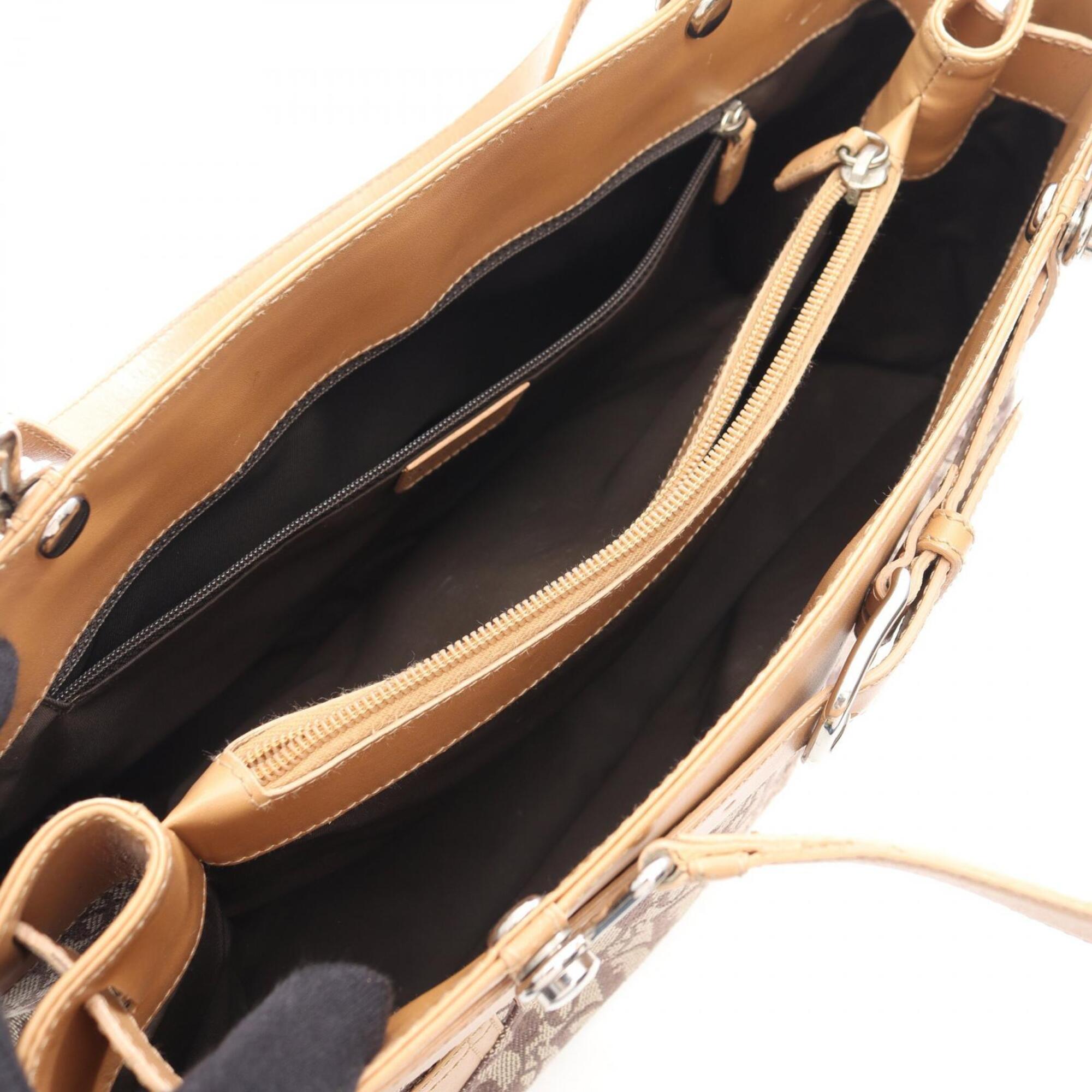 Christian Dior Trotter Beige Brown Canvas Leather Handbag (Pre-Owned)