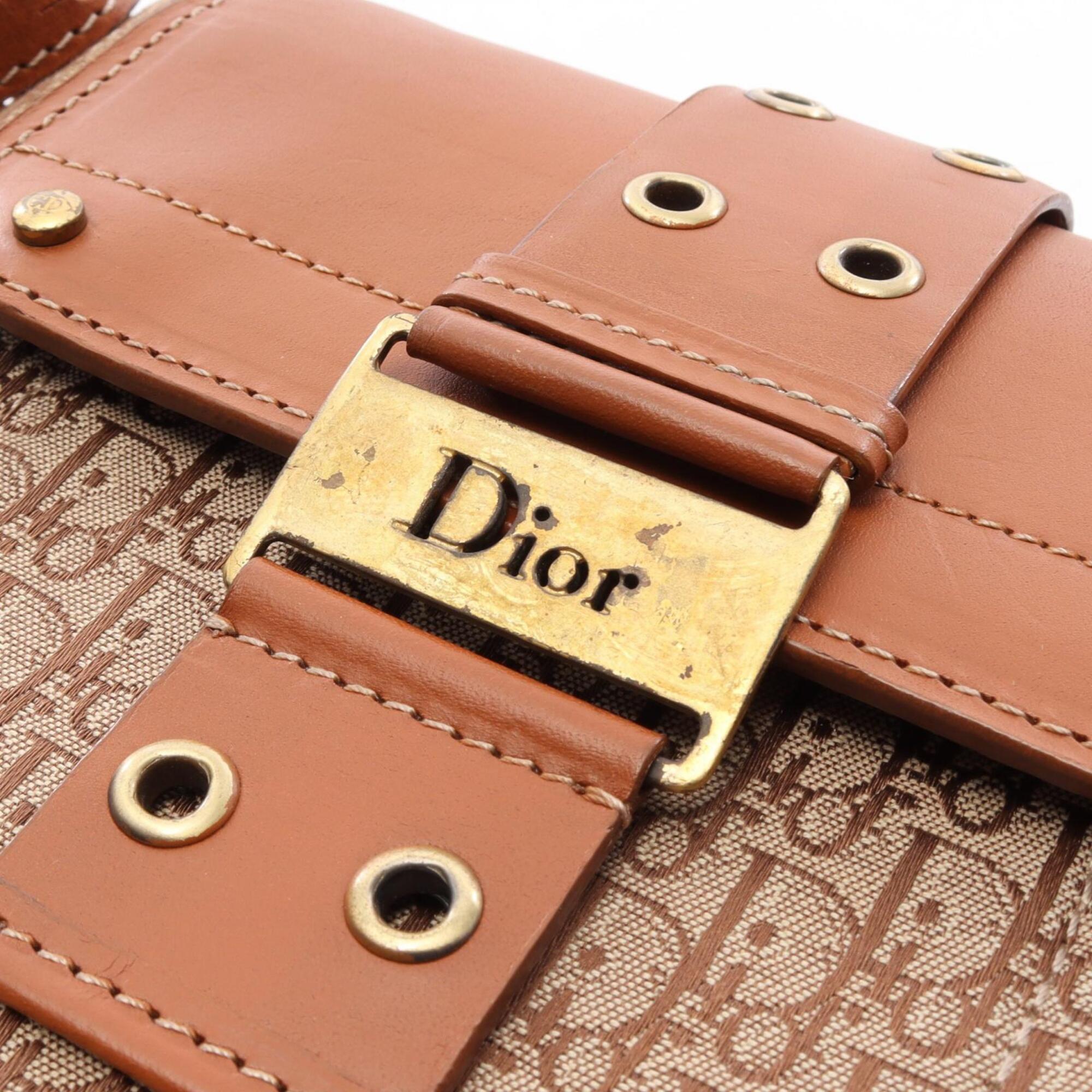 Christian Dior Beige Brown Canvas Leather Handbag Shoulder Bag (Pre-Owned)