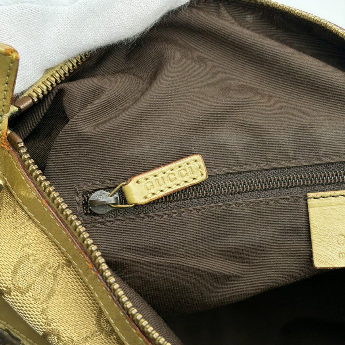 Gucci Gg Canvas Beige Gg Canvas Leather Shoulder Bag (Pre-Owned)