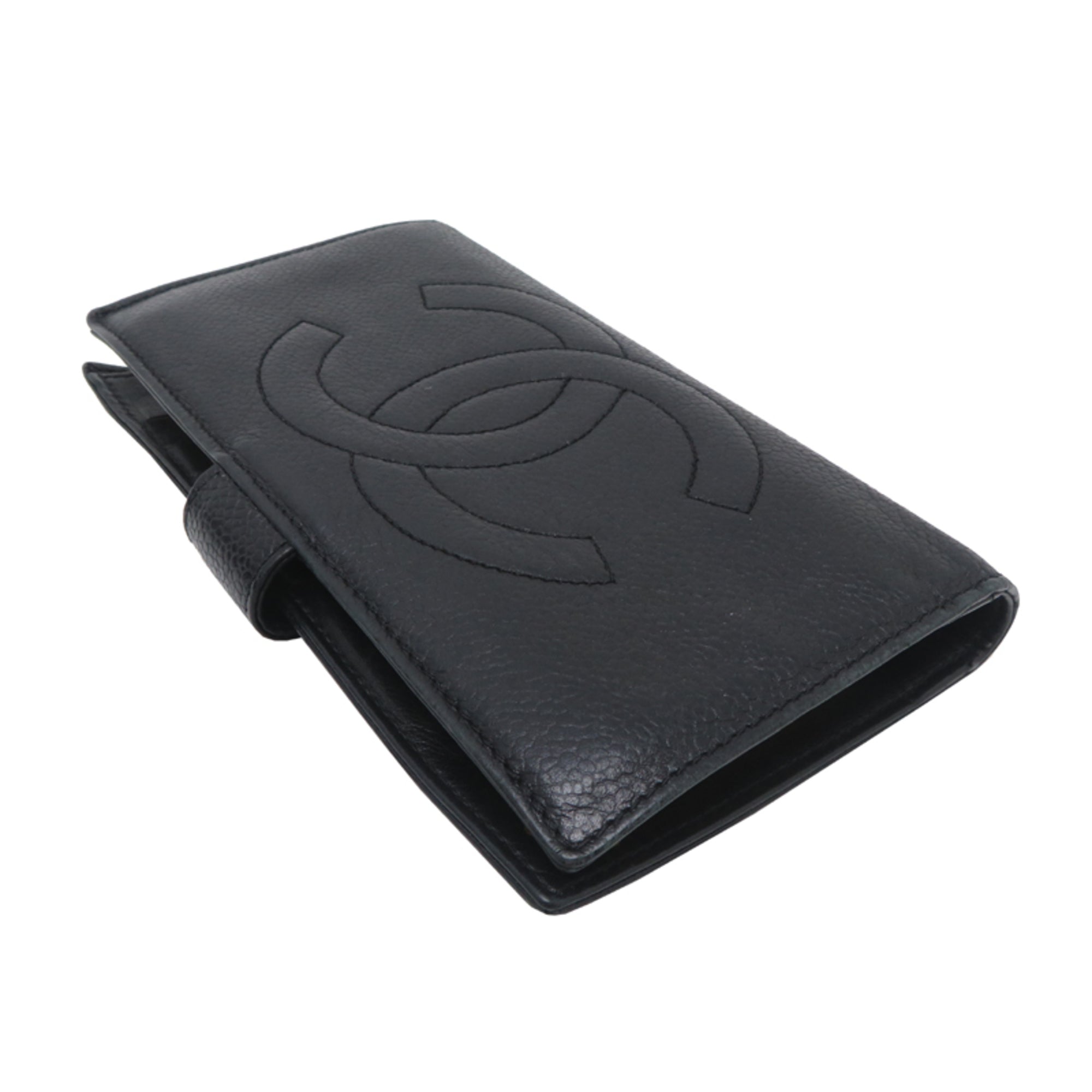 Chanel Black Grained Calfskin Long Wallet (Bi-Fold) (Pre-Owned)