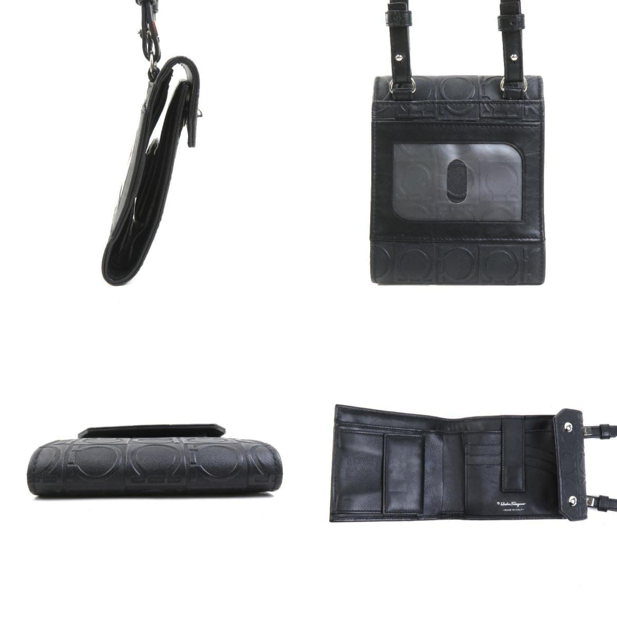 Salvatore Ferragamo Black Leather Wallet (Tri-Fold) (Pre-Owned)