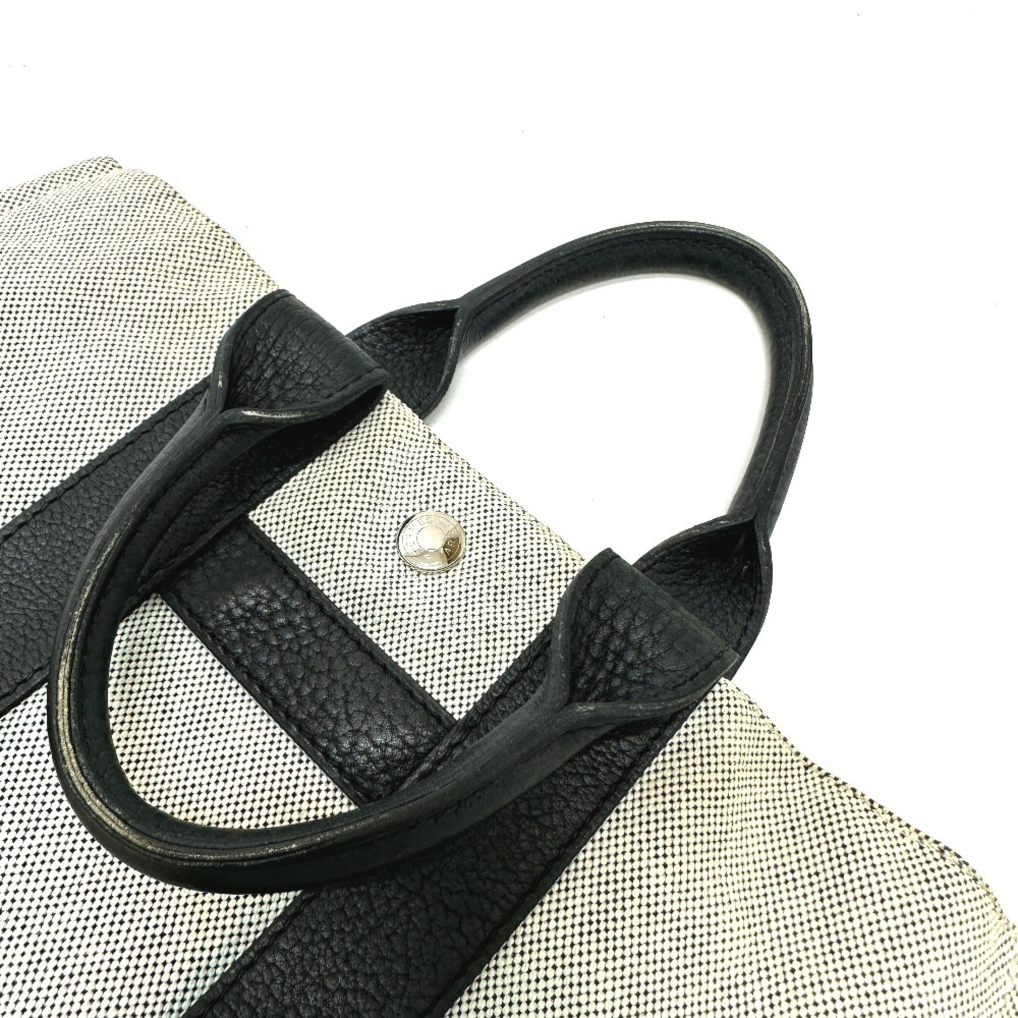 Hermes Black Gray Toile H Leather Handbag Tote Bag (Pre-Owned)