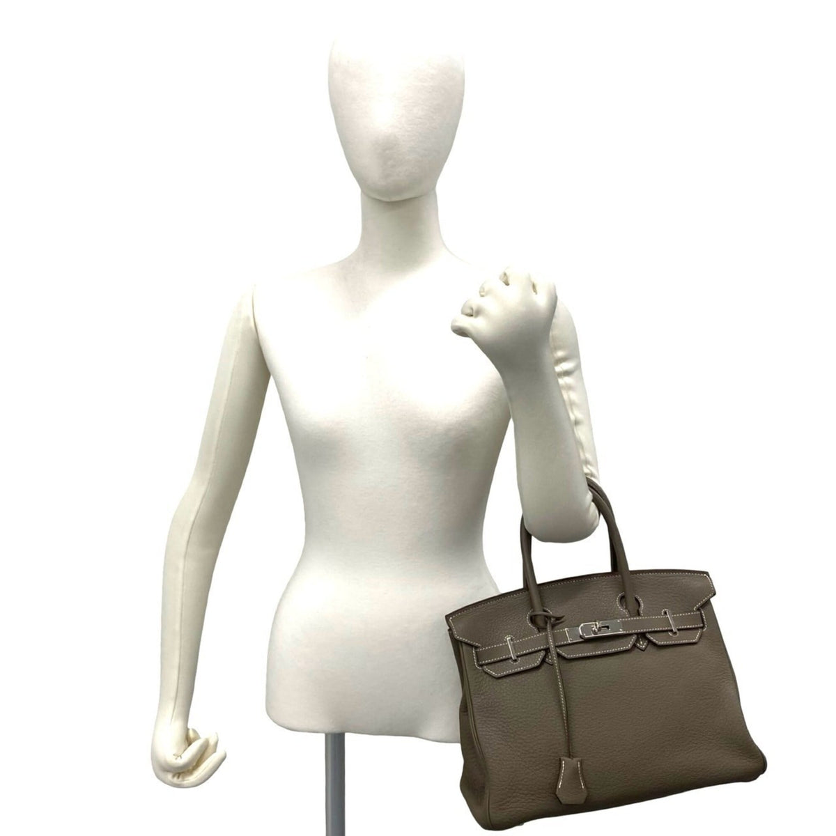 Hermes Gray Taurillon Clemence Leather Handbag Tote Bag (Pre-Owned)