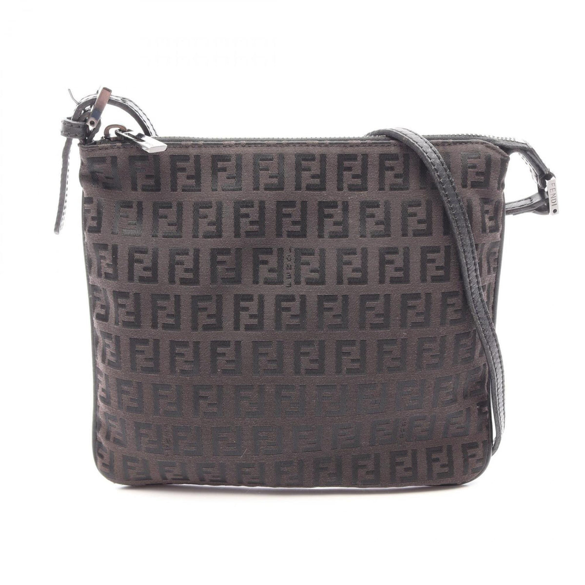 Fendi Black Brown Canvas Leather Handbag Shoulder Bag (Pre-Owned)