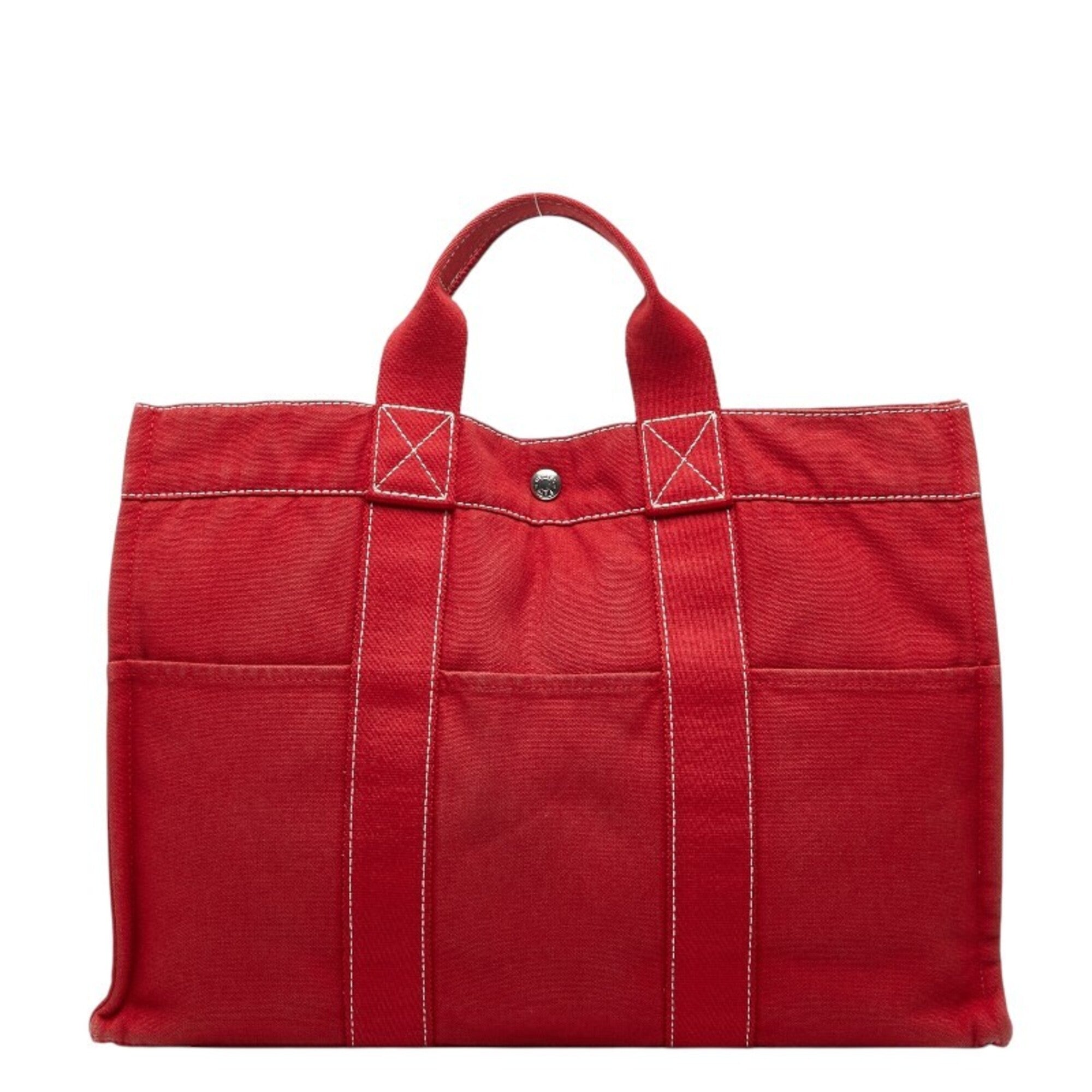 Hermes Fourre Tout Red Color Canvas Handbag Tote Bag (Pre-Owned)