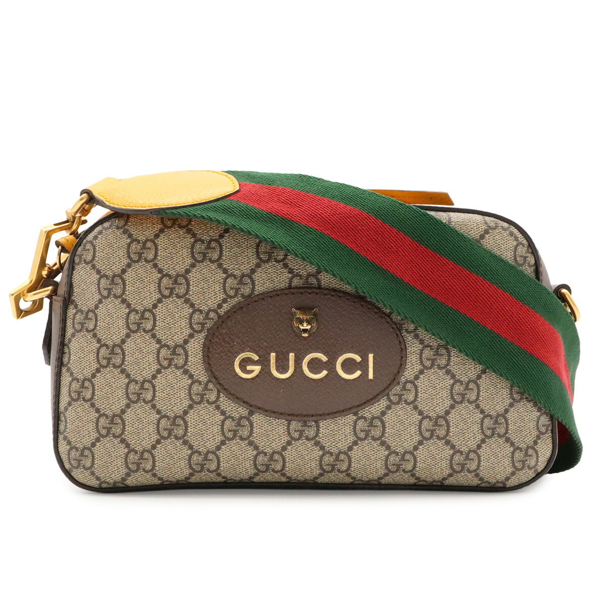 Gucci Beige Green Red Color Yellow Gg Supreme Leather Clutch Bag Handbag Shoulder Bag (Pre-Owned)