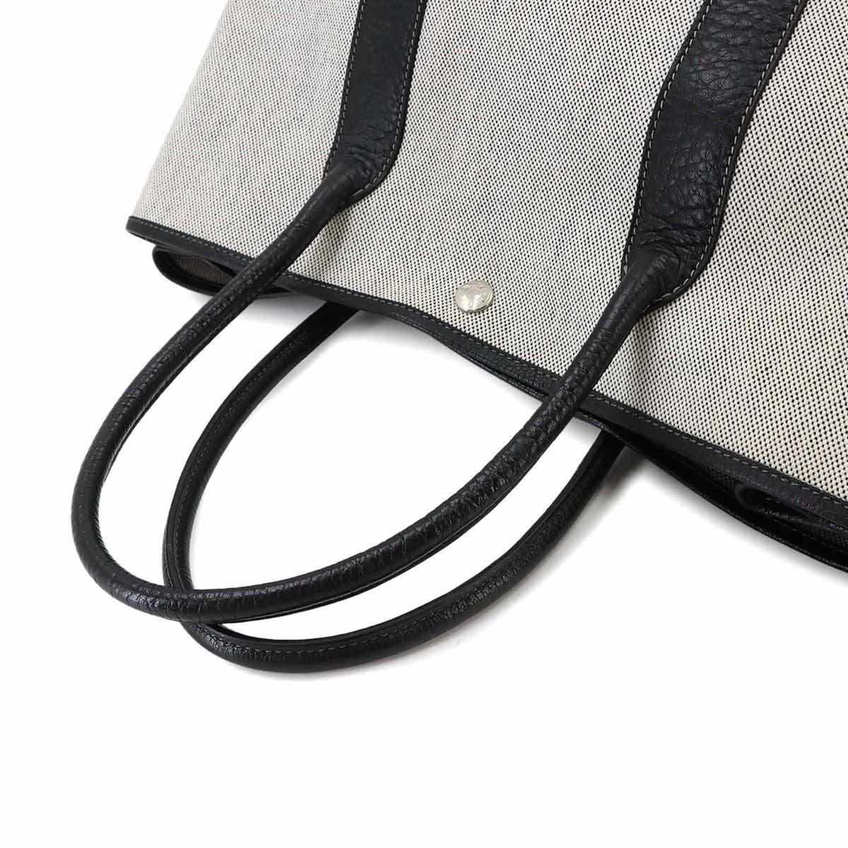 Hermes Black Gray Toile H Leather Handbag Tote Bag (Pre-Owned)