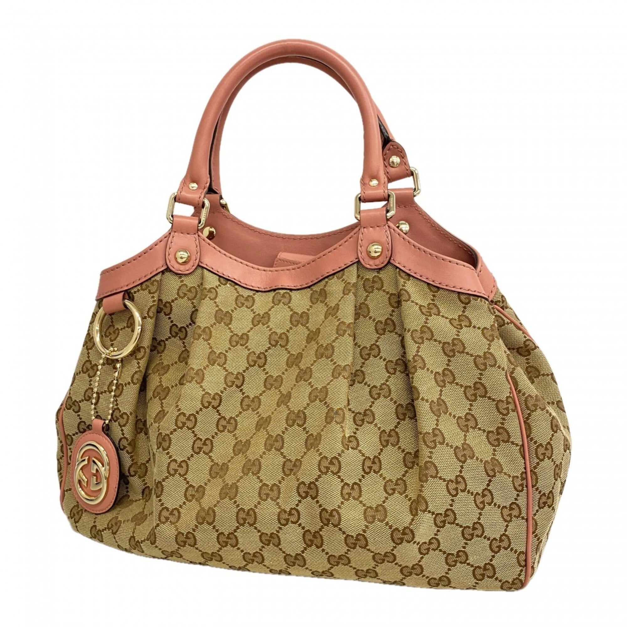 Gucci Beige Brown Pink Canvas Tote Bag (Pre-Owned)