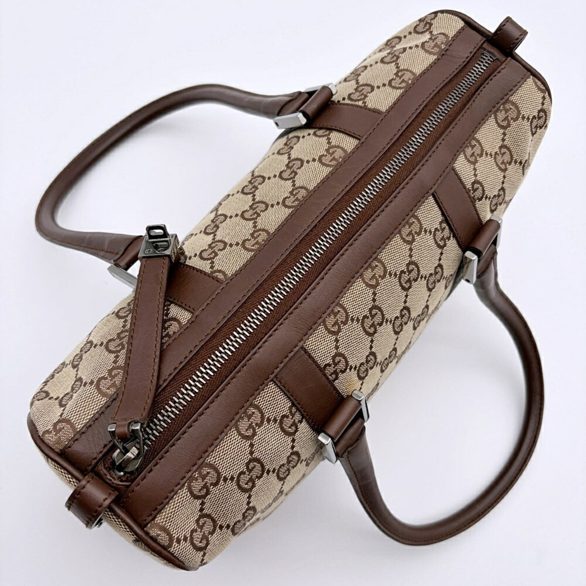 Gucci Beige Brown Gg Canvas Leather Handbag (Pre-Owned)