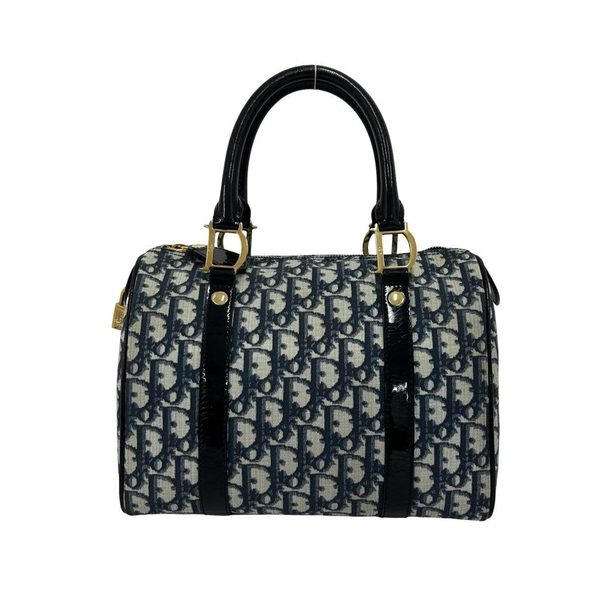 Christian Dior Navy Pvc Leather Boston Bag Handbag (Pre-Owned)