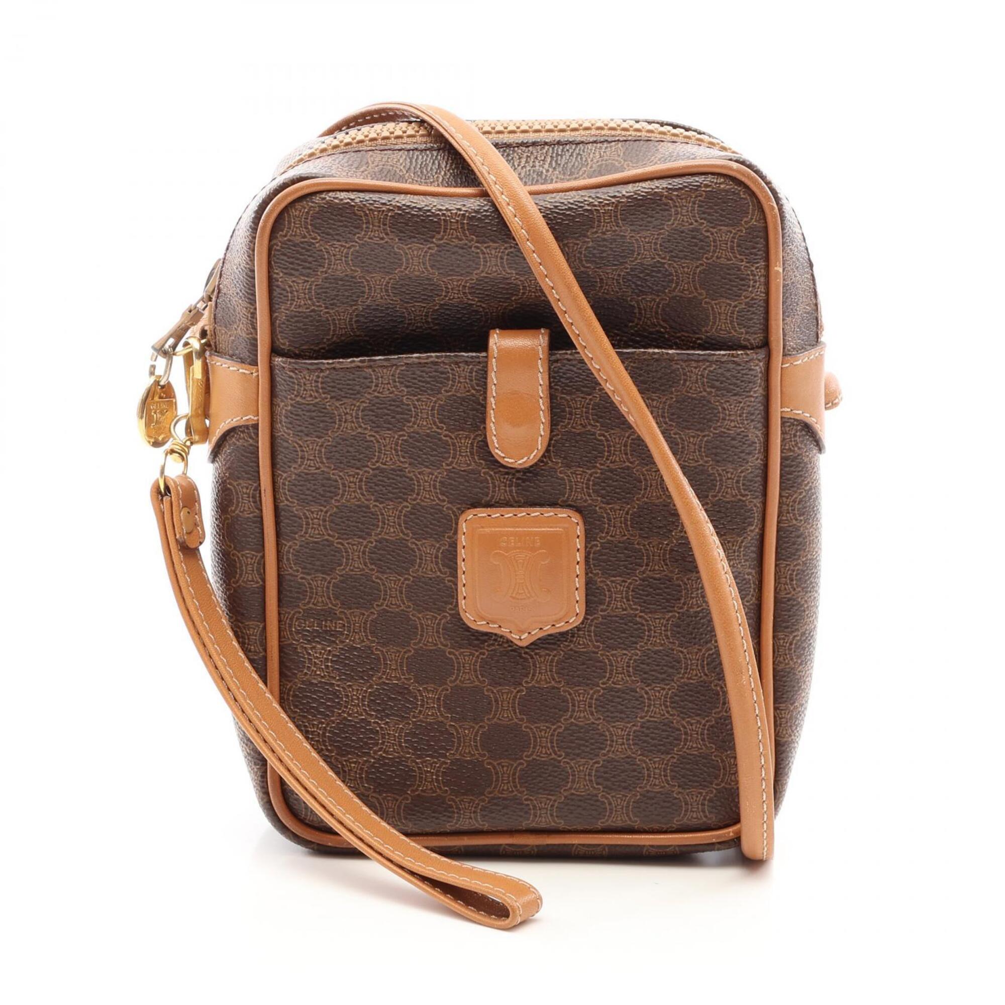 Celine Brown Coated Canvas Leather Handbag Shoulder Bag (Pre-Owned)