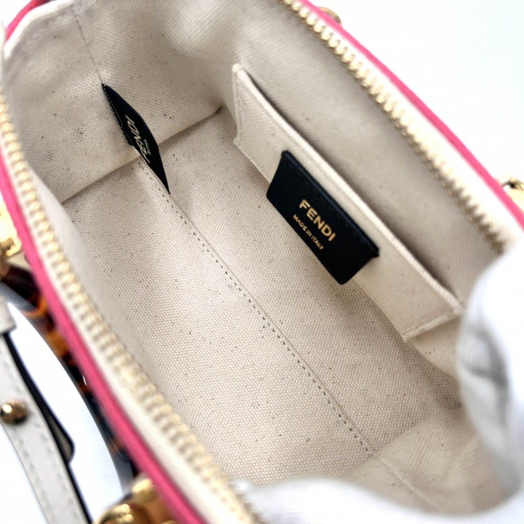 Fendi Ivory Pink Canvas Leather Handbag Shoulder Bag (Pre-Owned)