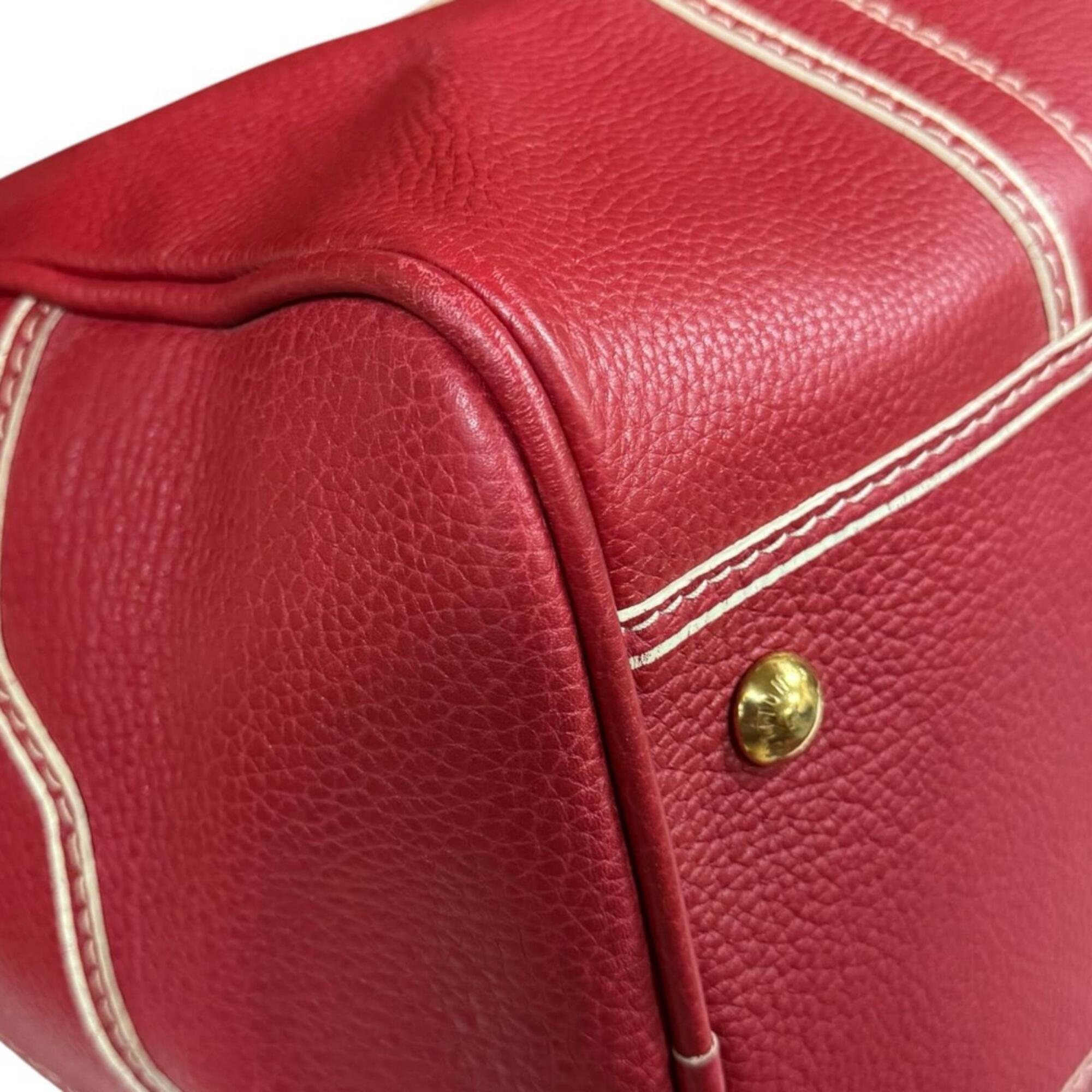 Louis Vuitton Red Color Leather Boston Bag (Pre-Owned)