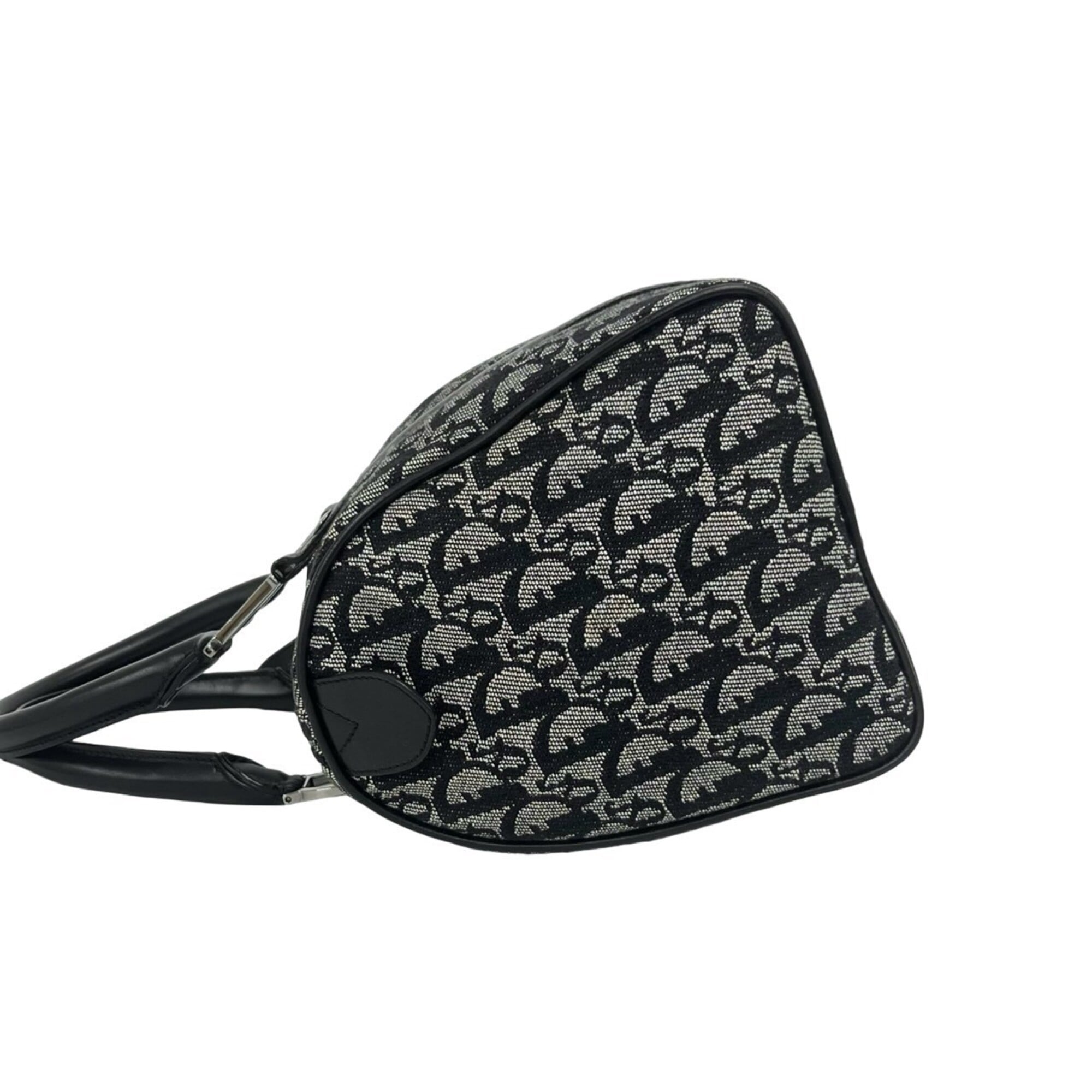 Christian Dior Black Navy Canvas Leather Boston Bag Handbag (Pre-Owned)