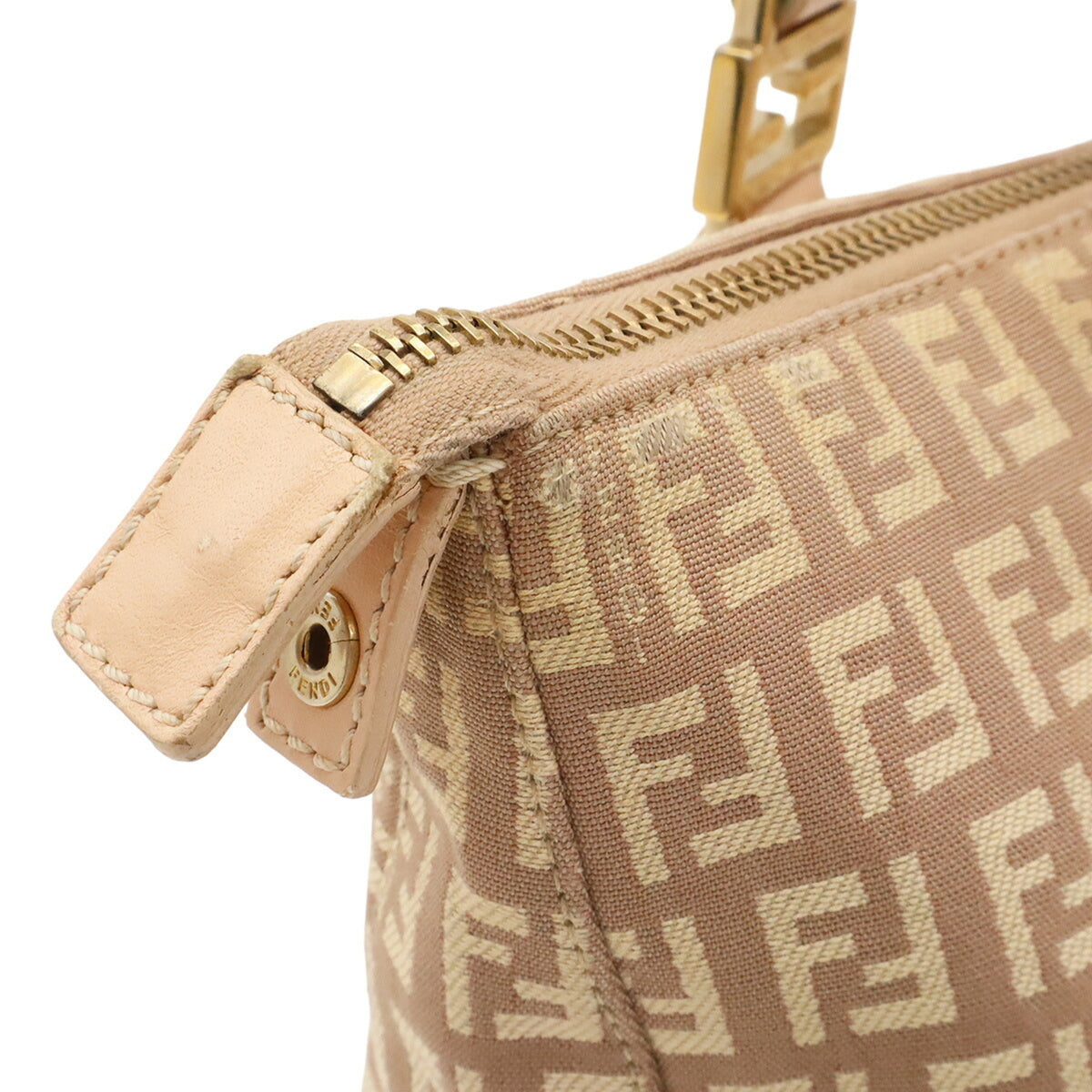 Fendi Zucchino Beige Pink Beige Zucchino Leather Handbag Tote Bag (Pre-Owned)
