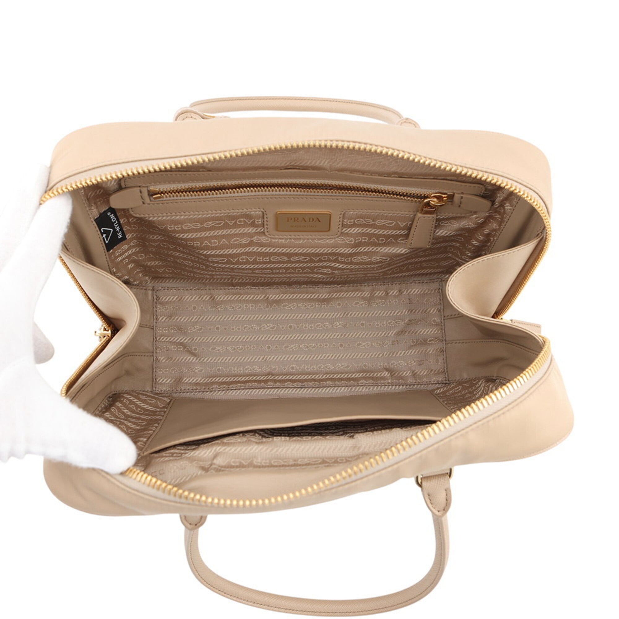 Prada Beige Nylon Leather Handbag Shoulder Bag (Pre-Owned)
