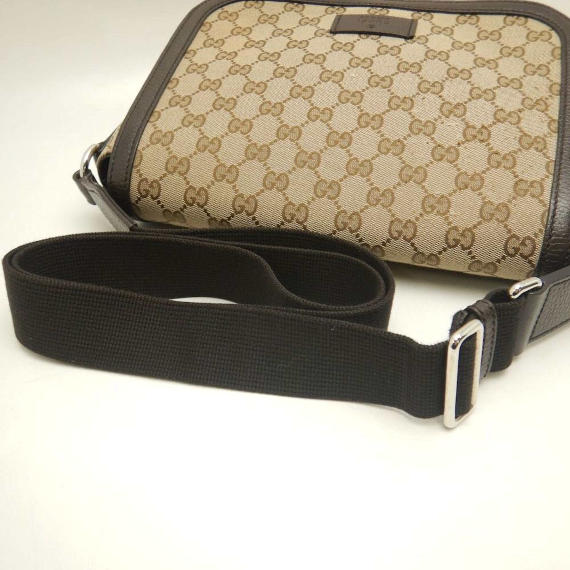 Gucci Gg Canvas Beige Gg Canvas Leather Shoulder Bag (Pre-Owned)