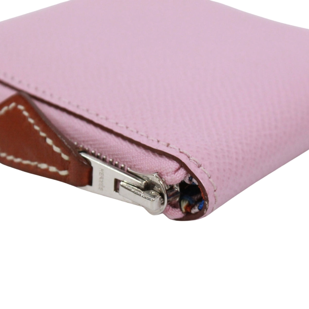 Hermes Pink Epsom Leather Silk Coin Purse/Coin Case (Pre-Owned)