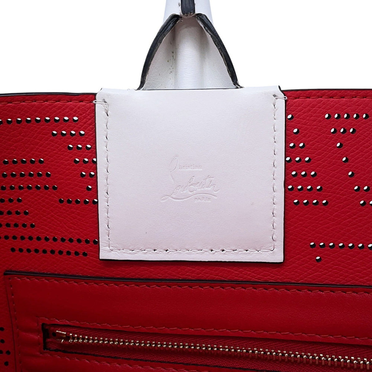 Christian Louboutin Champagne Gold Red Color White Leather Handbag Tote Bag (Pre-Owned)