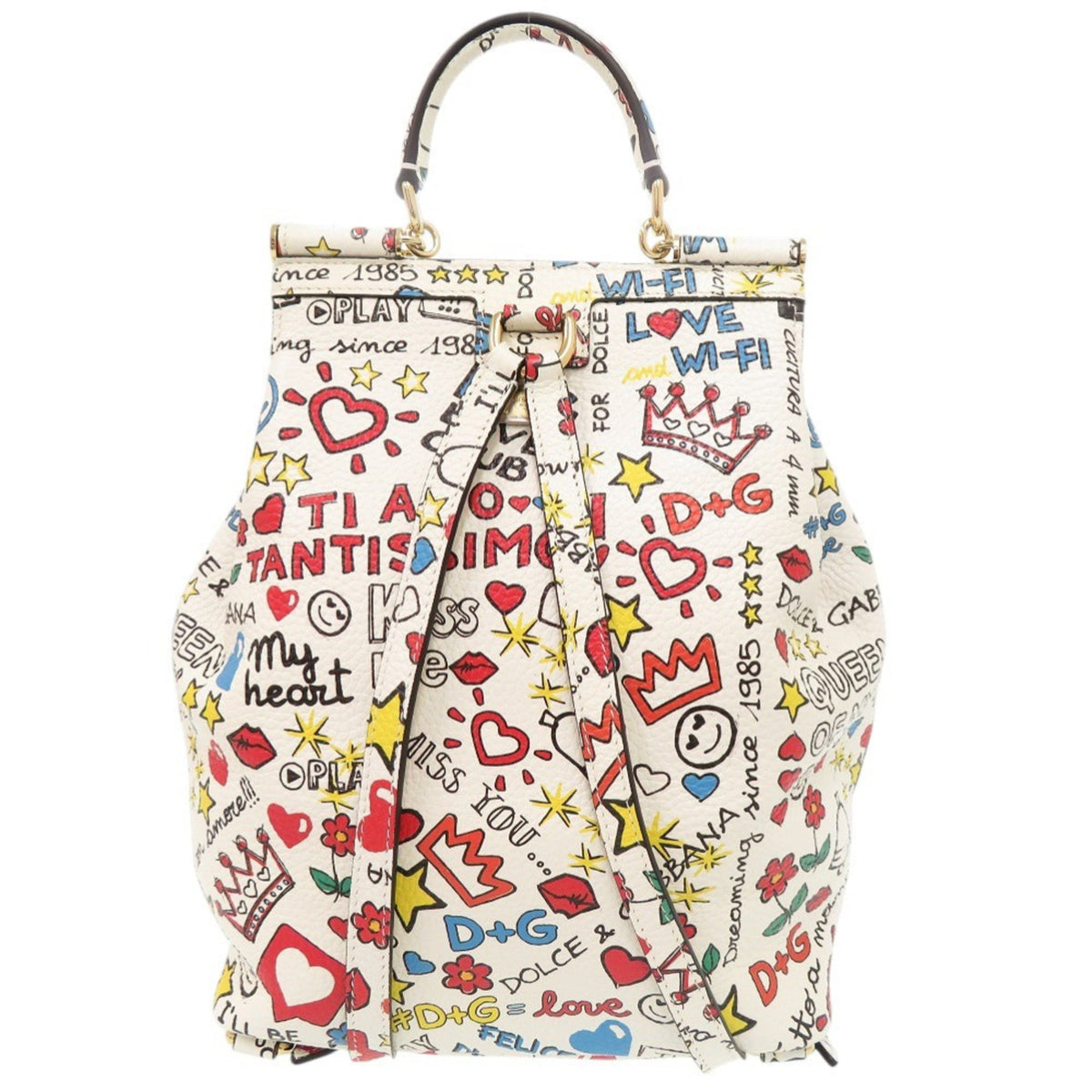 Dolce & Gabbana Sicily Multi-Color White Leather Backpack (Pre-Owned)